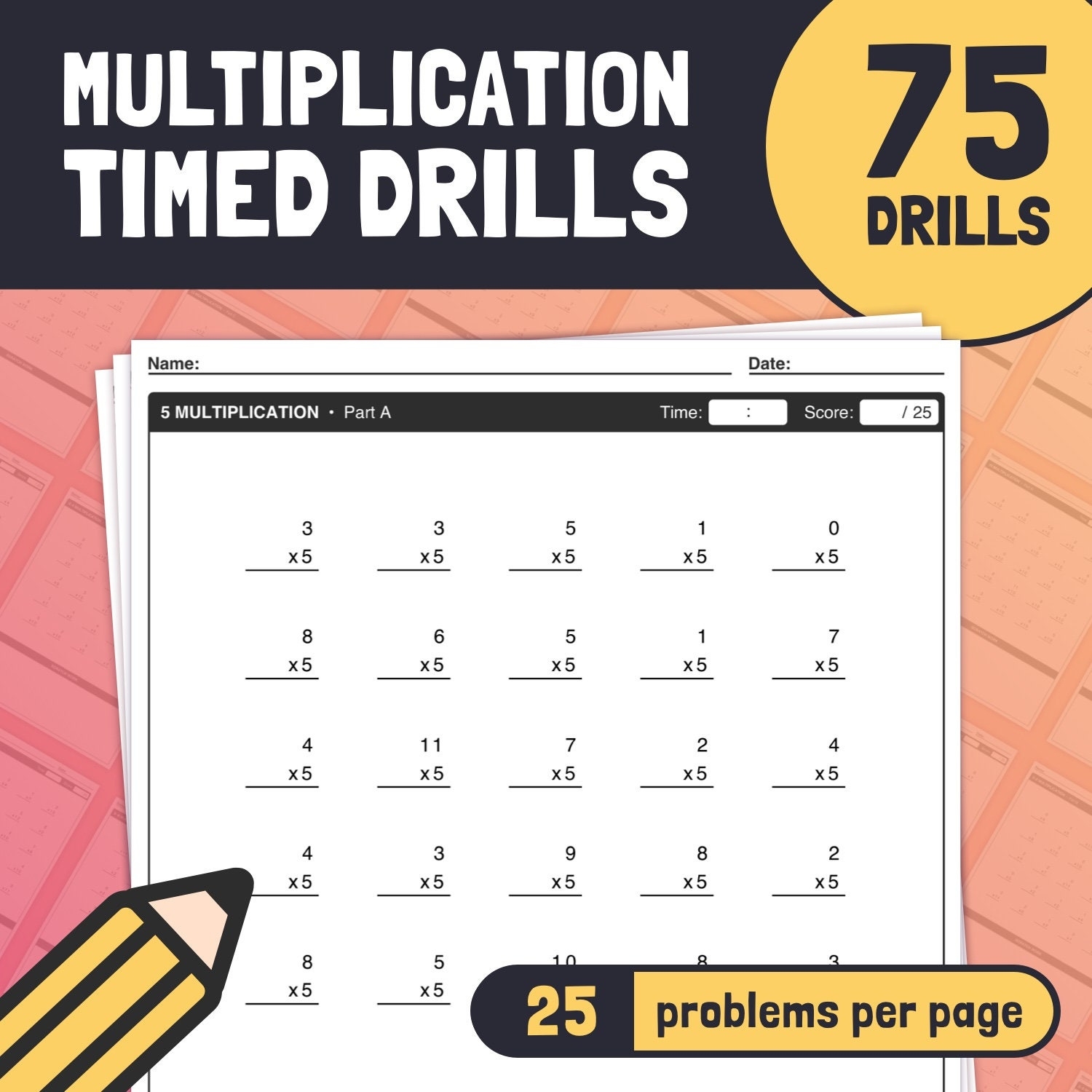 0 12 Timed Multiplication Drills 2nd 3rd 4th Grade Times 