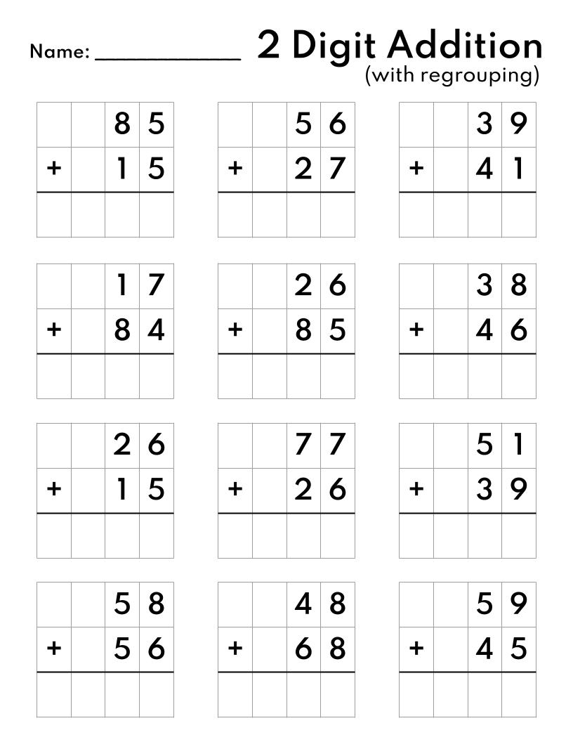 10 Printable Two Digit Addition Worksheets Double Digit Addition Worksheets 1st Grade 2nd Grade