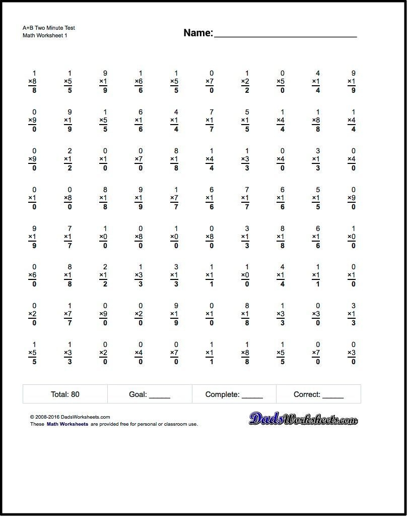 Multiplication Free Printable Worksheet With Answers