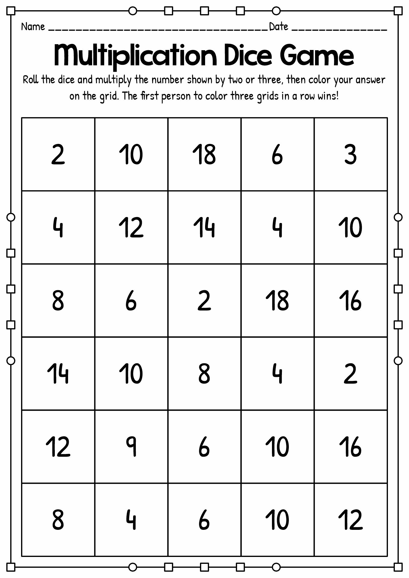 Free Printable Dice Math Worksheets Free Printable Dice Math Worksheets