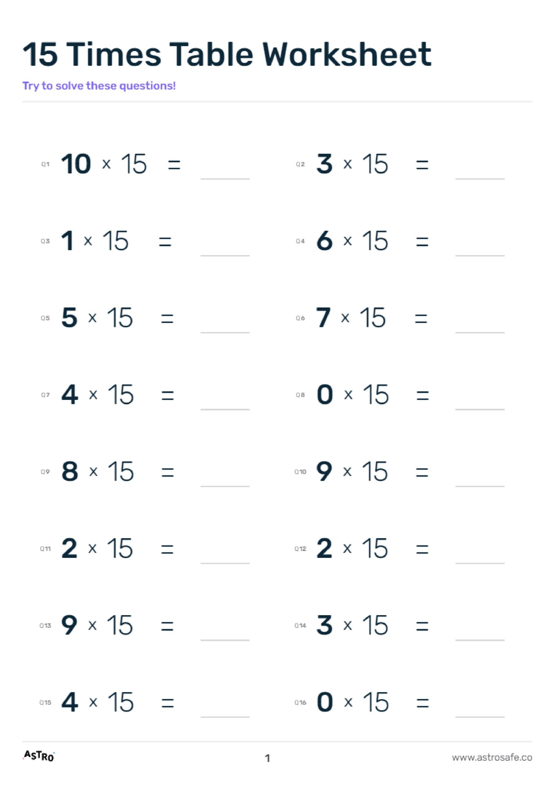 15 Times Table Lessons Printable Worksheets U0026 Charts AstroSafe