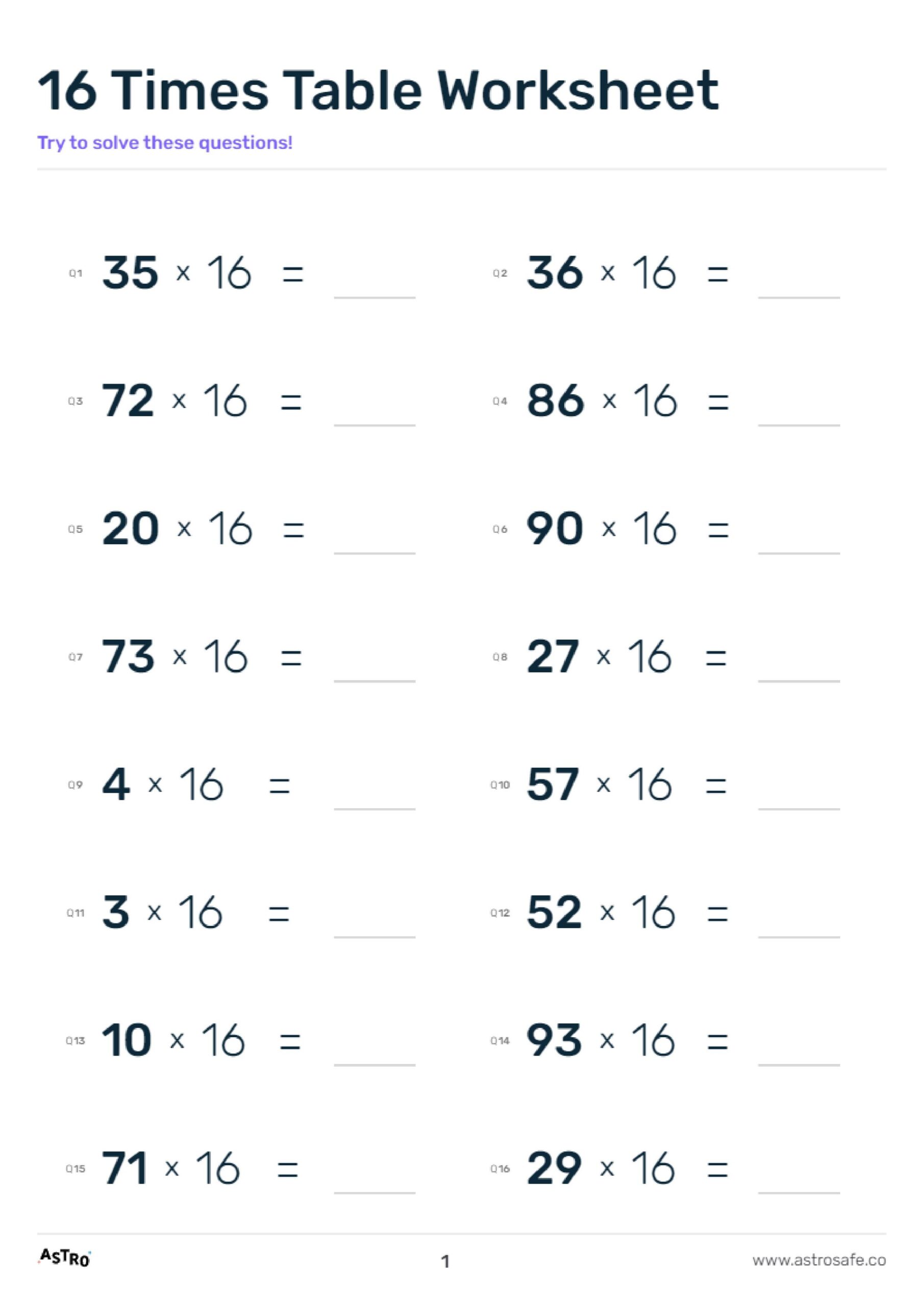 Free Printable Multiplication Table Worksheet