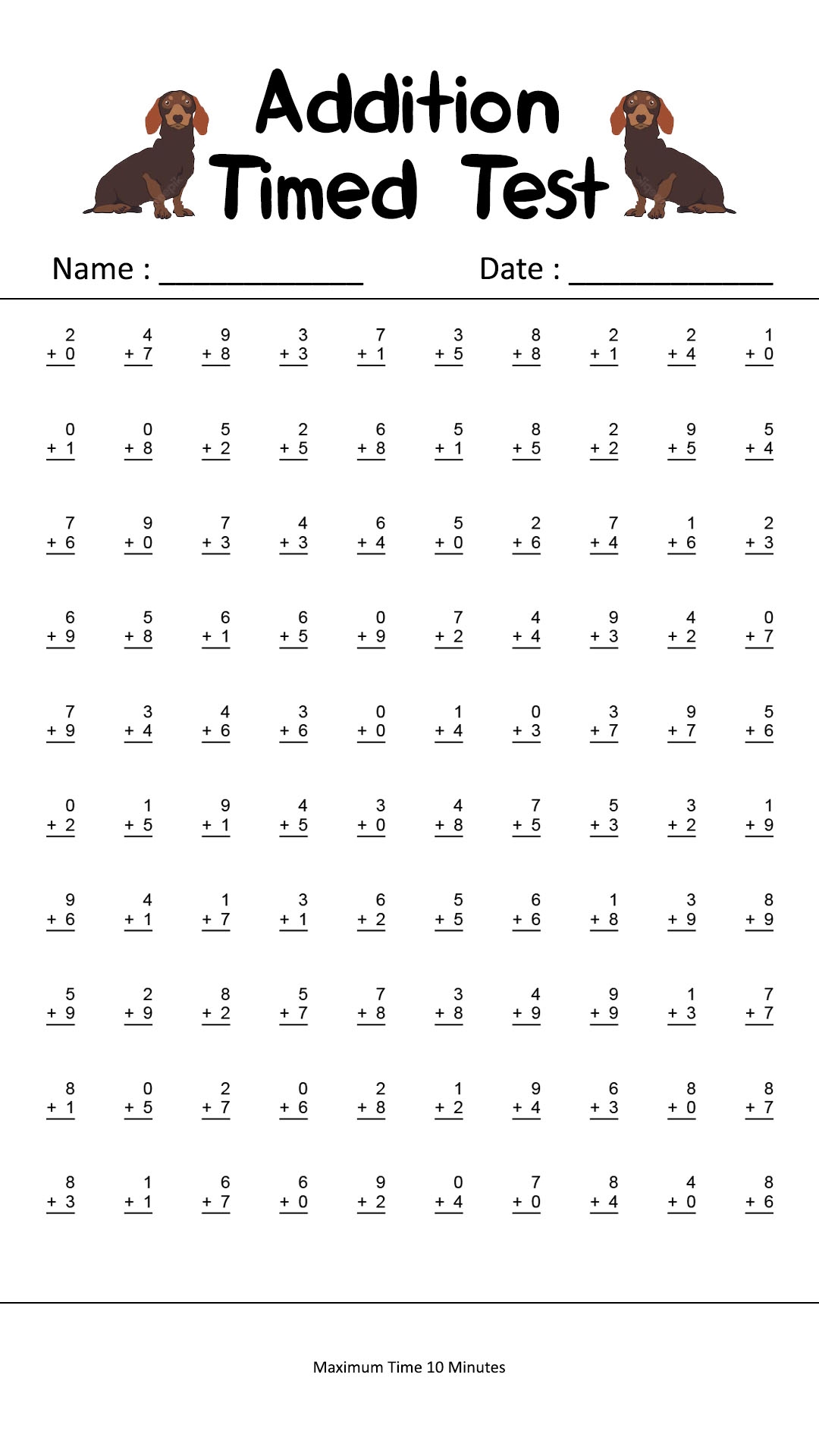 Free Printable Multiplication Worksheets Timed Tests