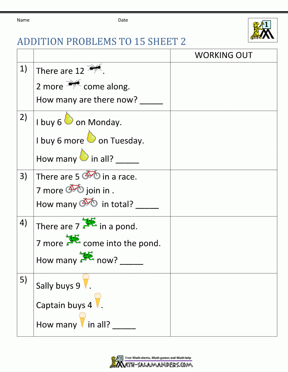 1st Grade Addition Word Problems