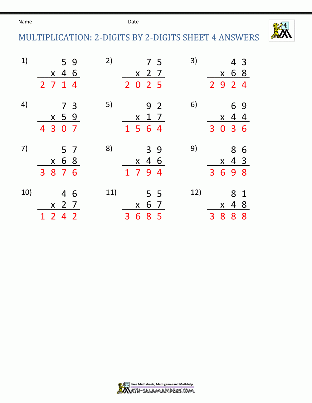 2 Digit Multiplication Worksheets Free Printable