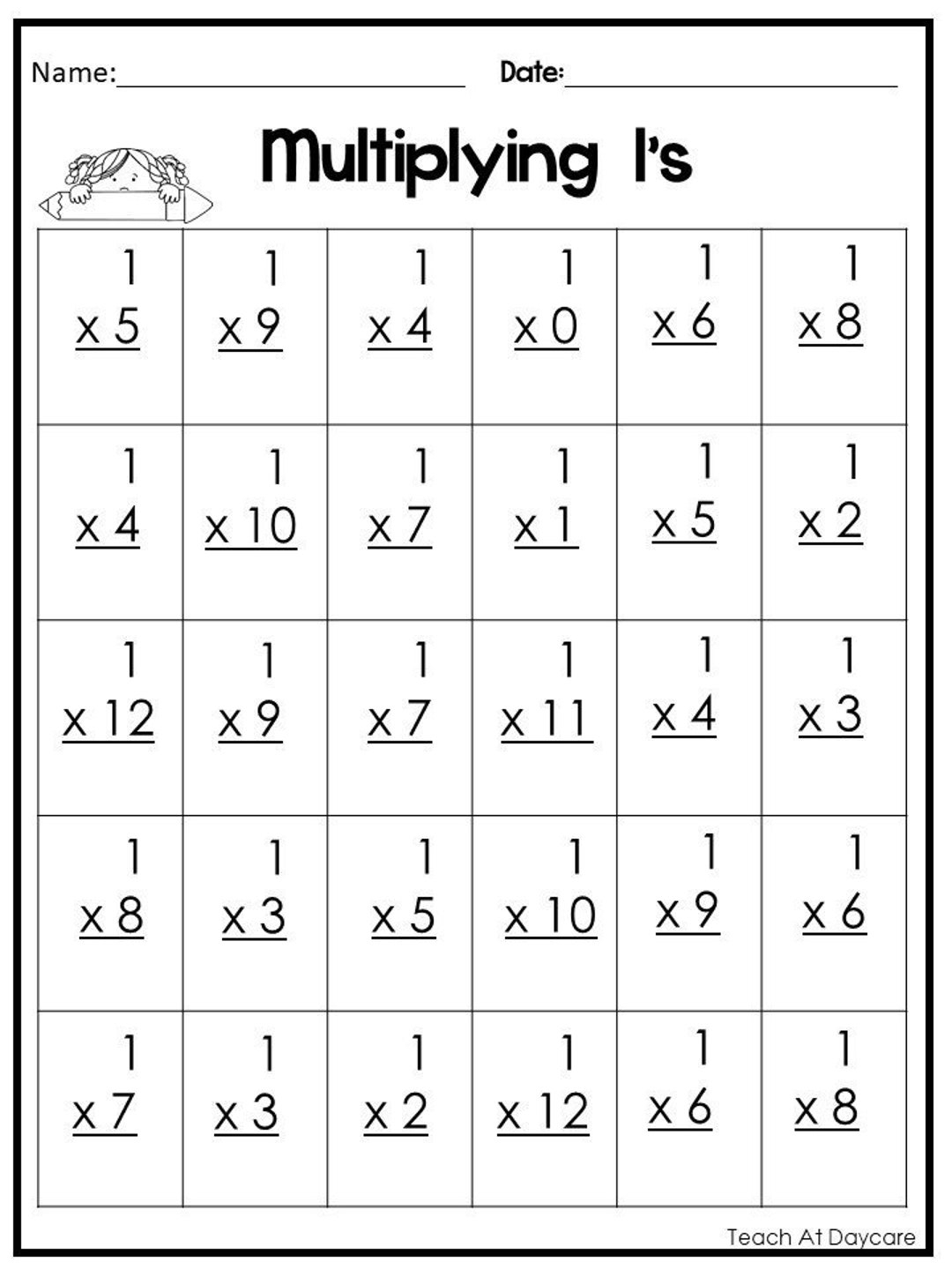 24 Printable Multiplying Practice Worksheets Numbers 1 12 1st 4th Grade Math Etsy