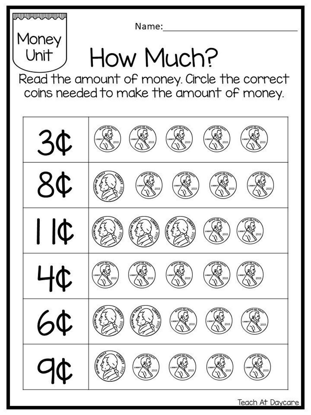 25 Circle The Correct Amount Of Money Worksheets Kindergarten Thru 3rd Grade Math Child Finances Etsy