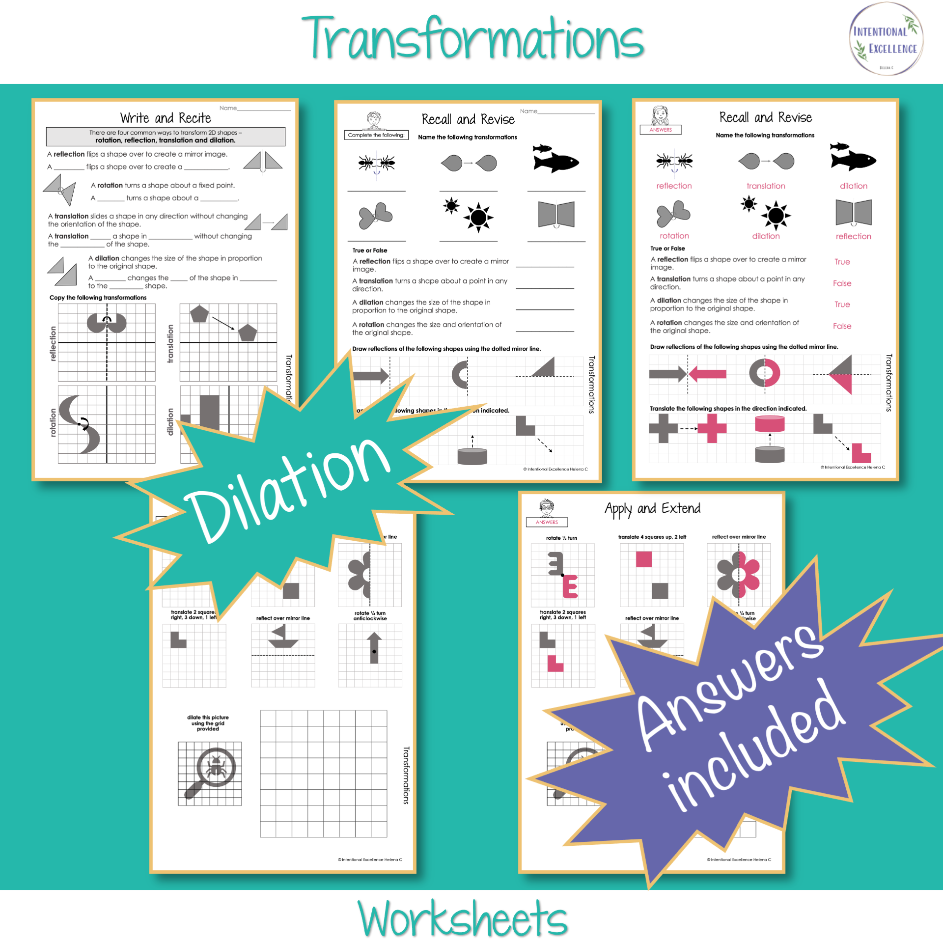Free Printable Math Transformations Worksheets