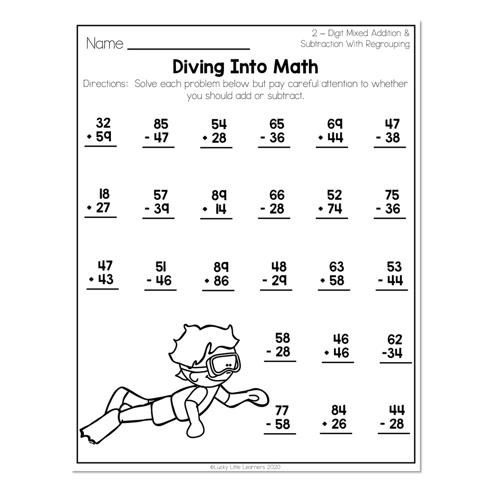 2nd Grade Math Worksheets 2 Digit Mixed Addition And Subtraction 