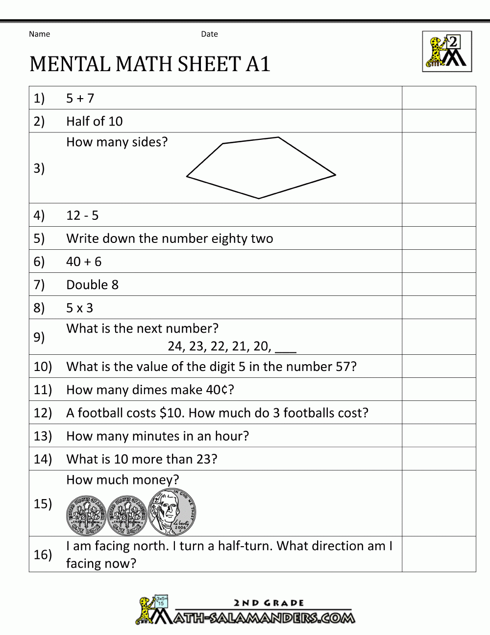 Free Printable Mental Maths Worksheets