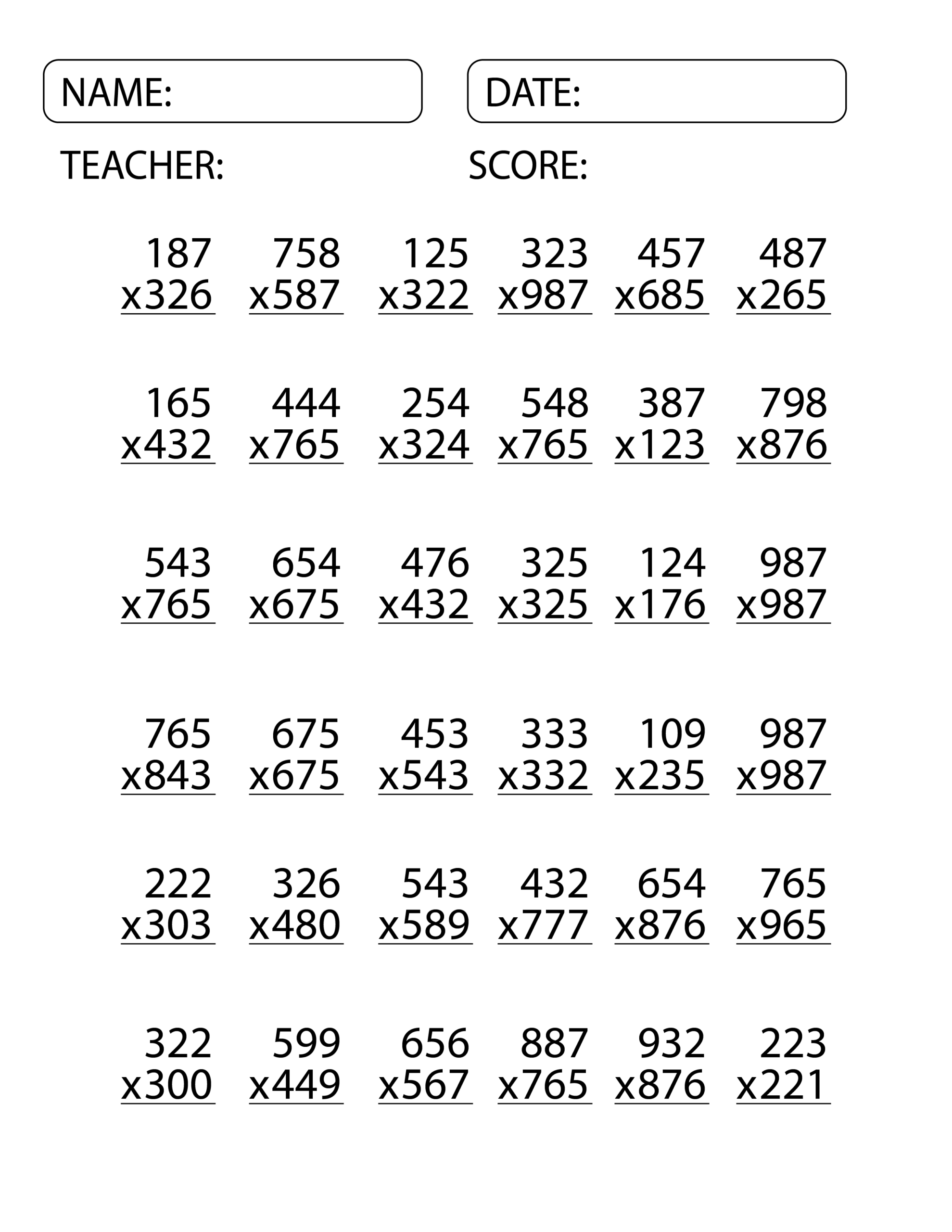 3rd Grade Math Multiplication Worksheets