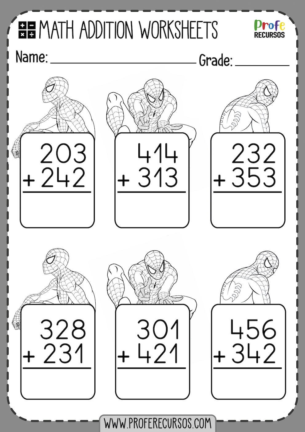 3 Digit Plus 3 Digit Addition Worksheets