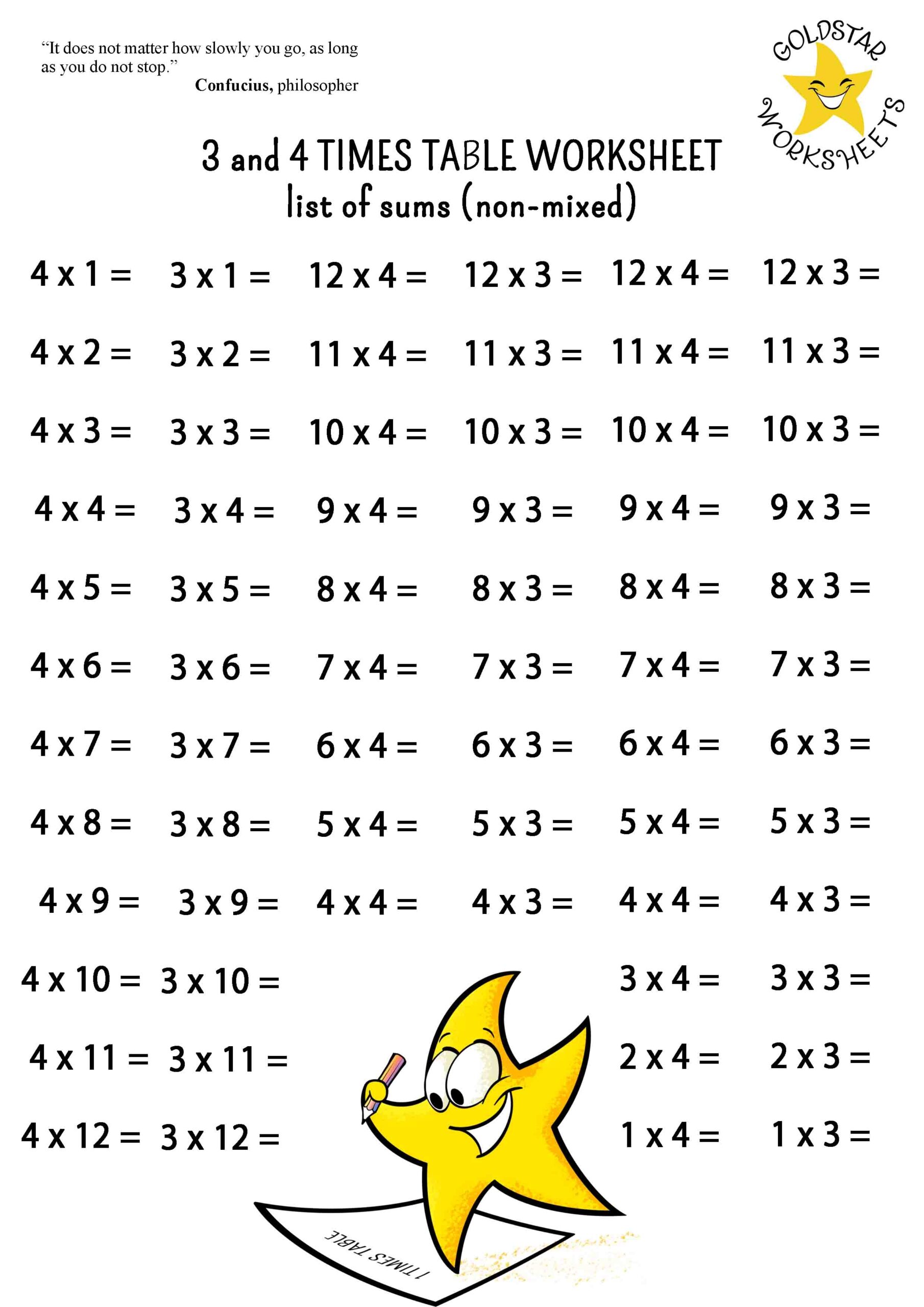3 U0026 4 Times Tables On One Page Free Colorful Multiplication Sheets