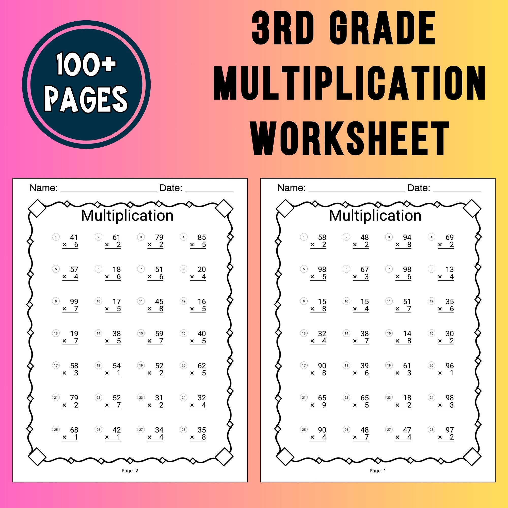 3rd Grade Math Multiplication Worksheet Chart Multiplication Table Homeschool Multiplication Printable Worksheet Third Grade Multiplication Etsy