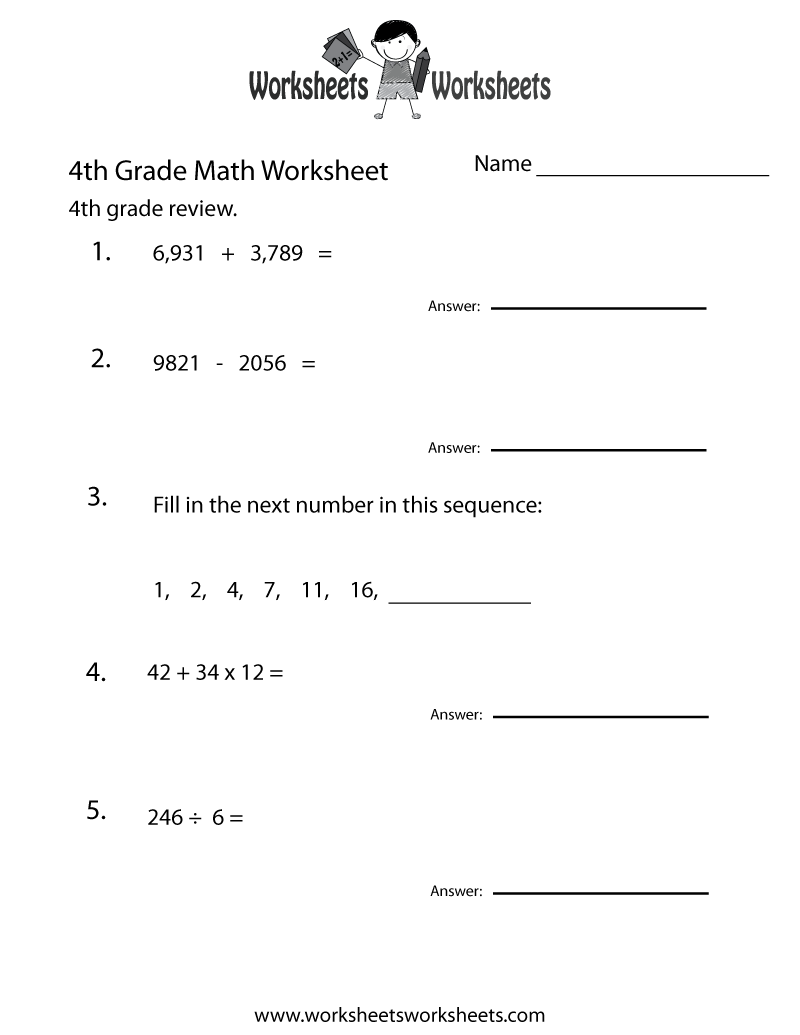Math Worksheets Grade 4 Printable Free