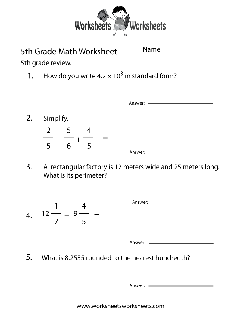 Math Worksheets Free Printables 5th Grade