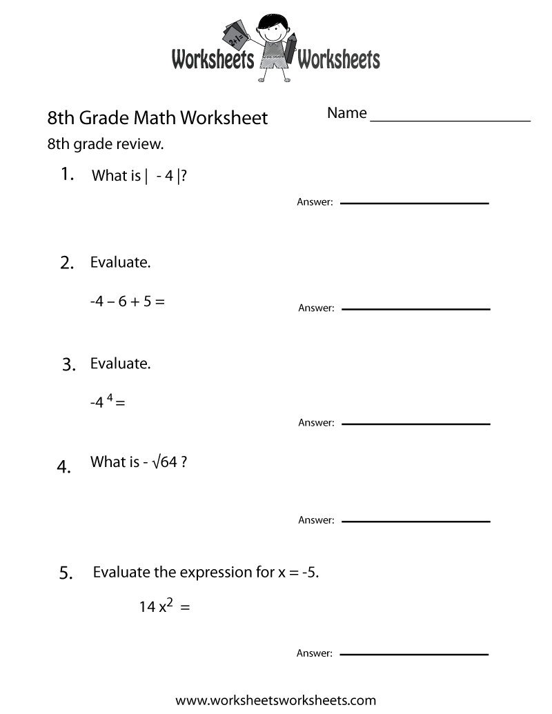 8th Grade Math Review Worksheet Worksheets Worksheets