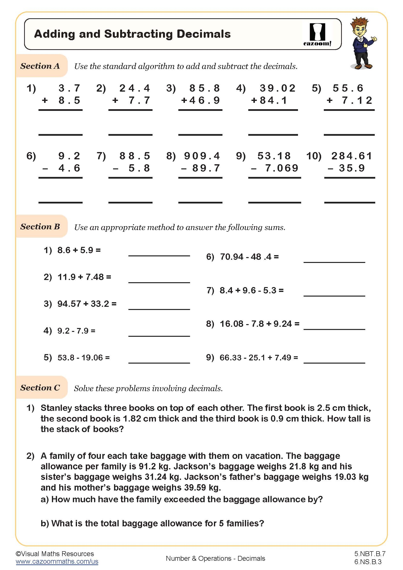 Free Printable Math Worksheet Addind Decimals