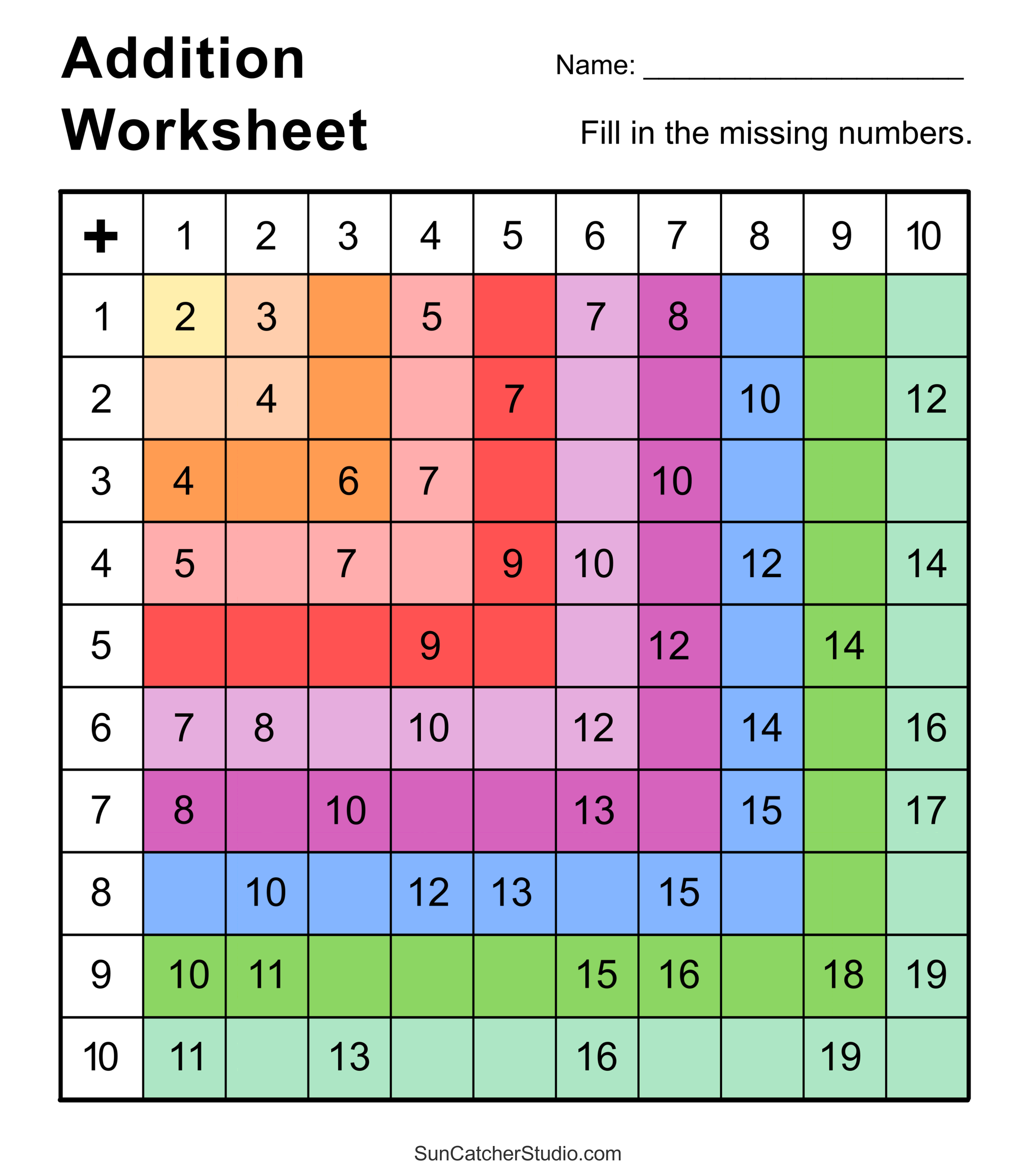 Create Free Printable Math Facts Worksheets