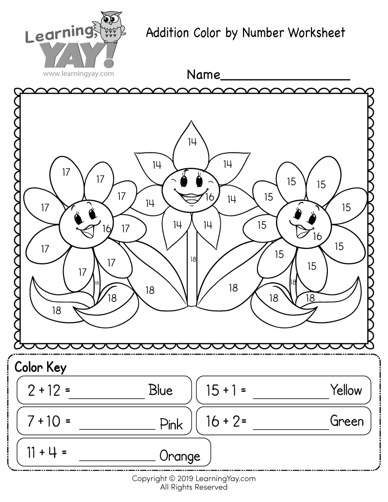 Free Printable Math Addition Coloring Worksheets
