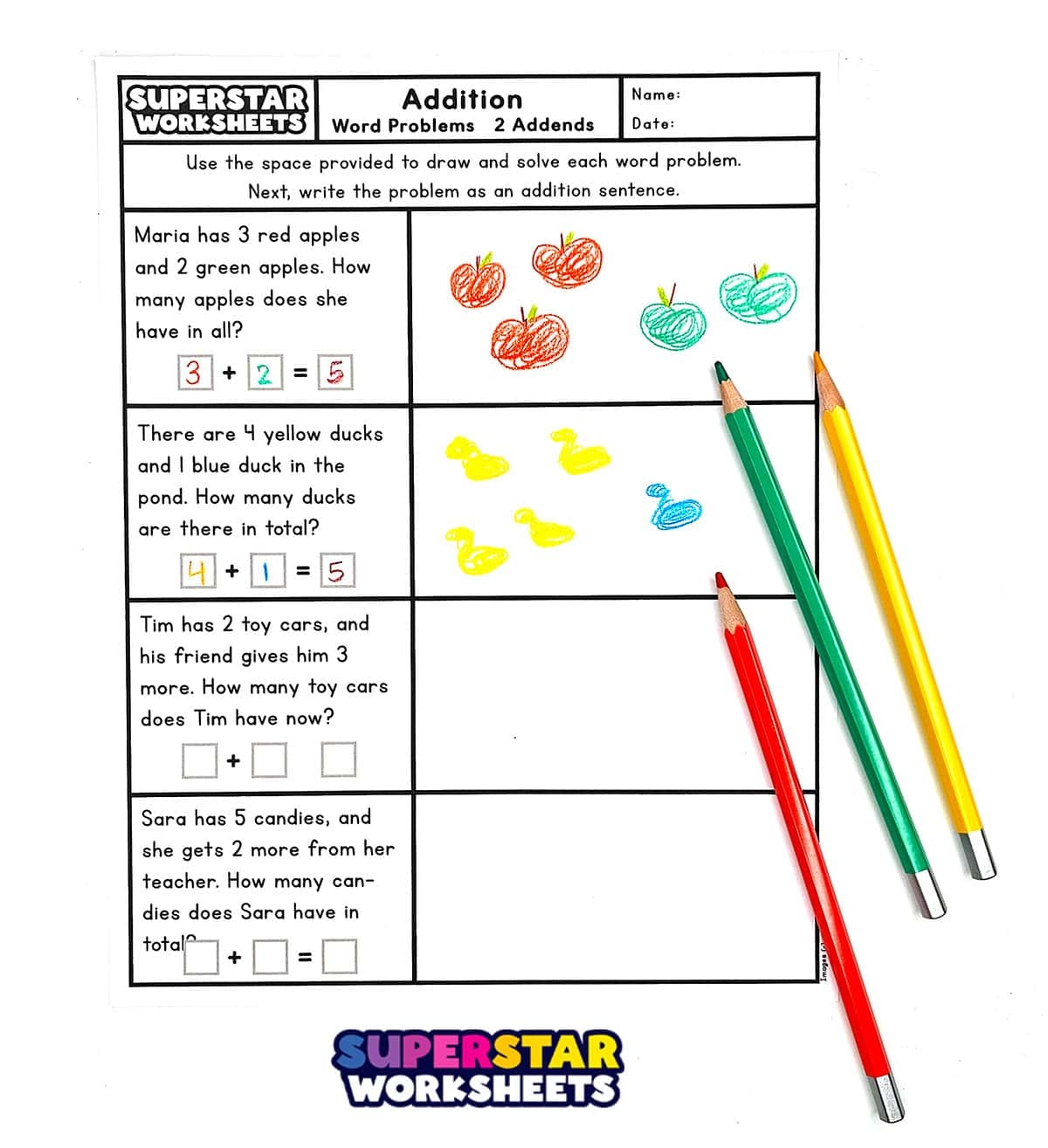 Addition Word Problems Superstar Worksheets