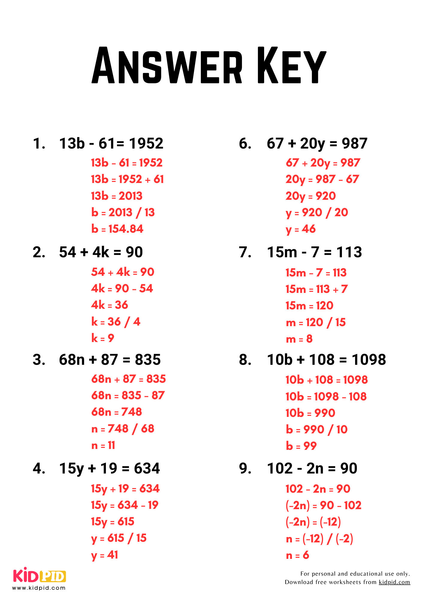 Free Printable Math Worksheets Algebra 2