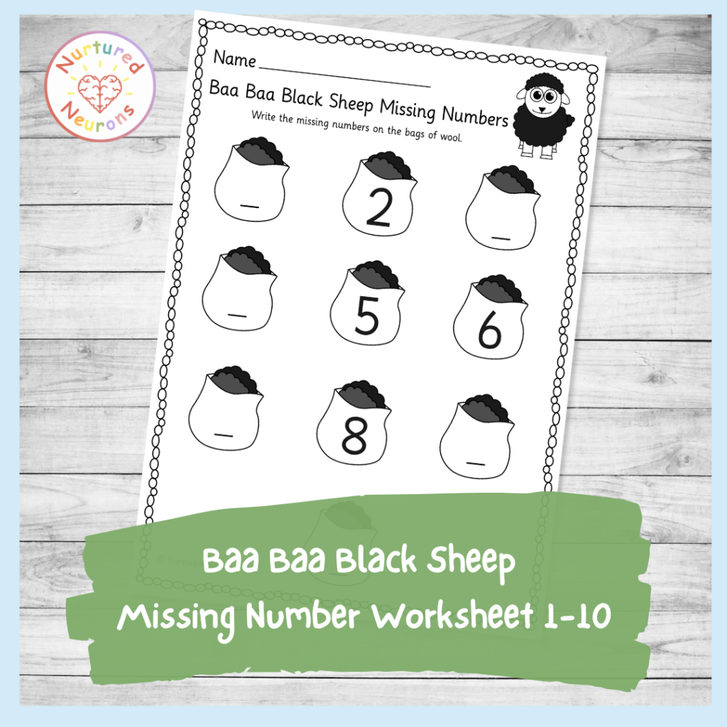 Baa Baa Black Sheep Missing Number Worksheet 1 10 Nursery Rhyme Printable Nurtured Neurons