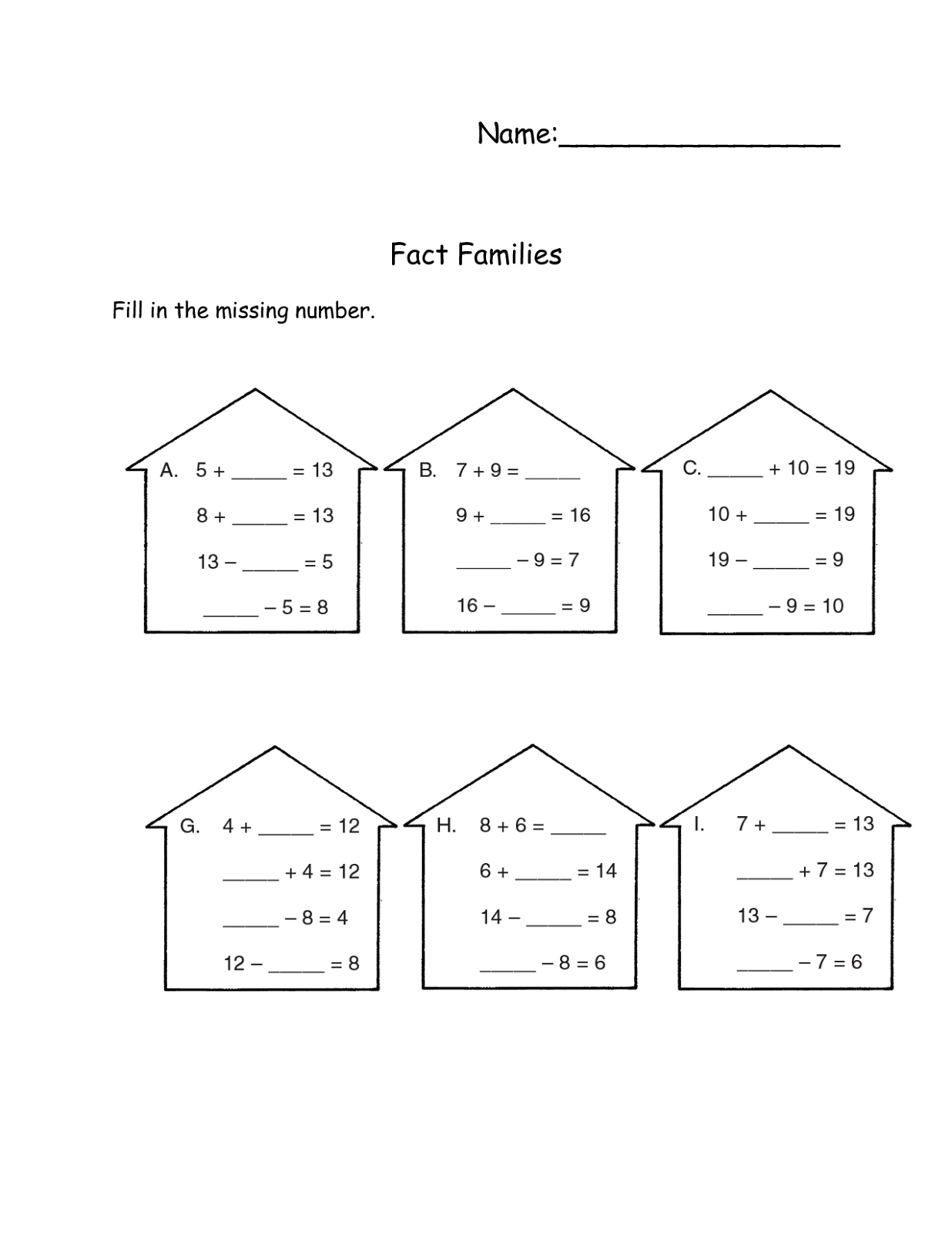Blank Fact Family Worksheets Activity Shelter Blank Fact Family Worksheets Activity Shelter