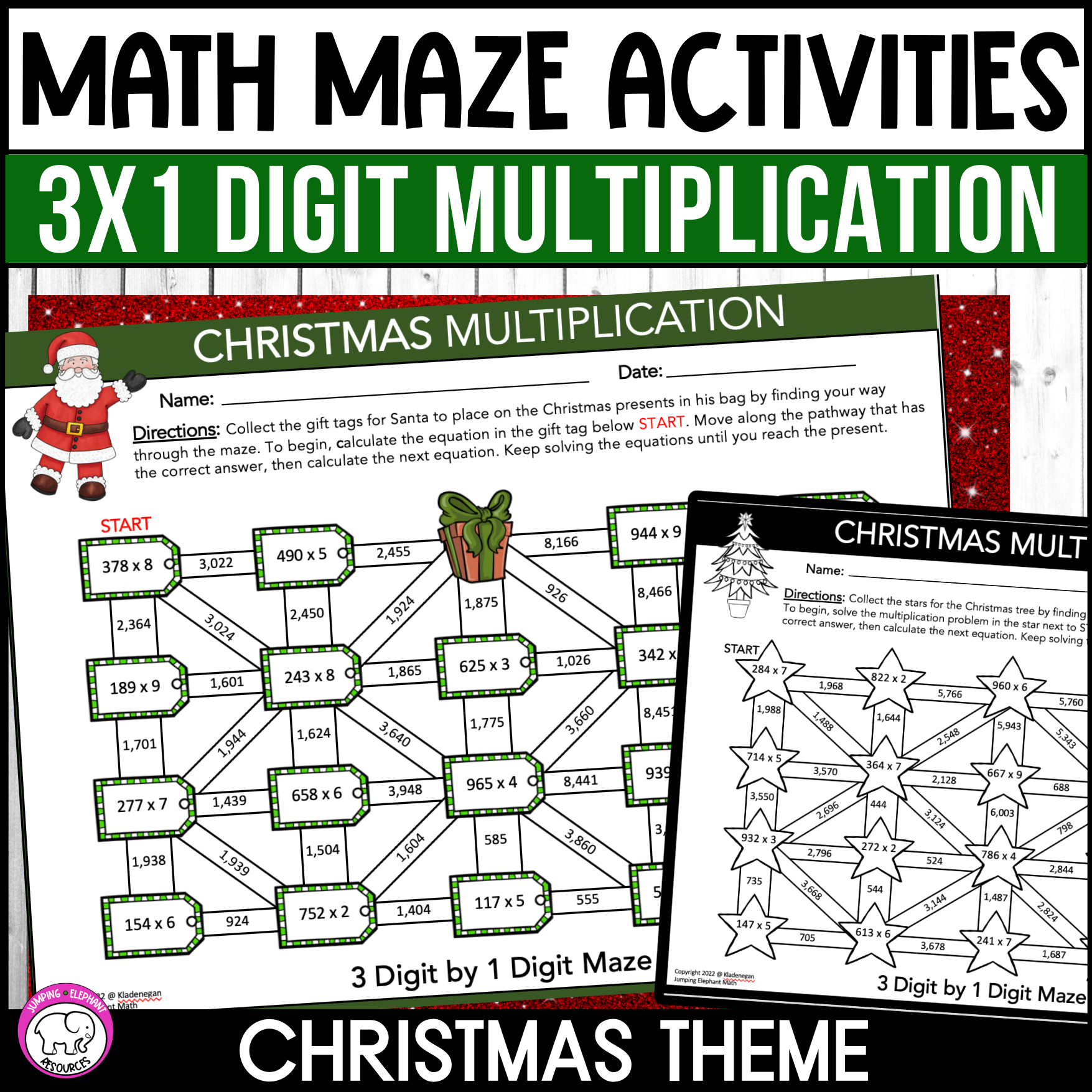 Christmas 3 Digit By 1 Digit Multiplication Math Maze Activties Made By Teachers