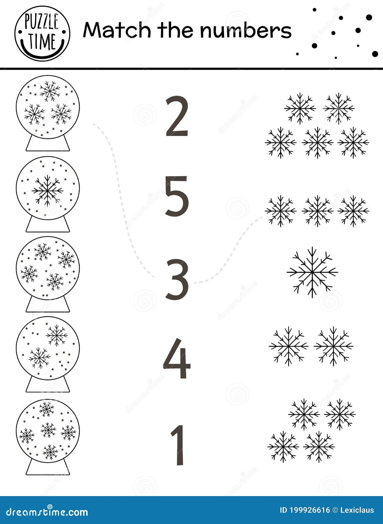 Christmas Black And White Matching Game With Snow Globes And Snowflakes Winter Math Activity For Preschool Children Stock Vector Illustration Of Cute Connect 199926616