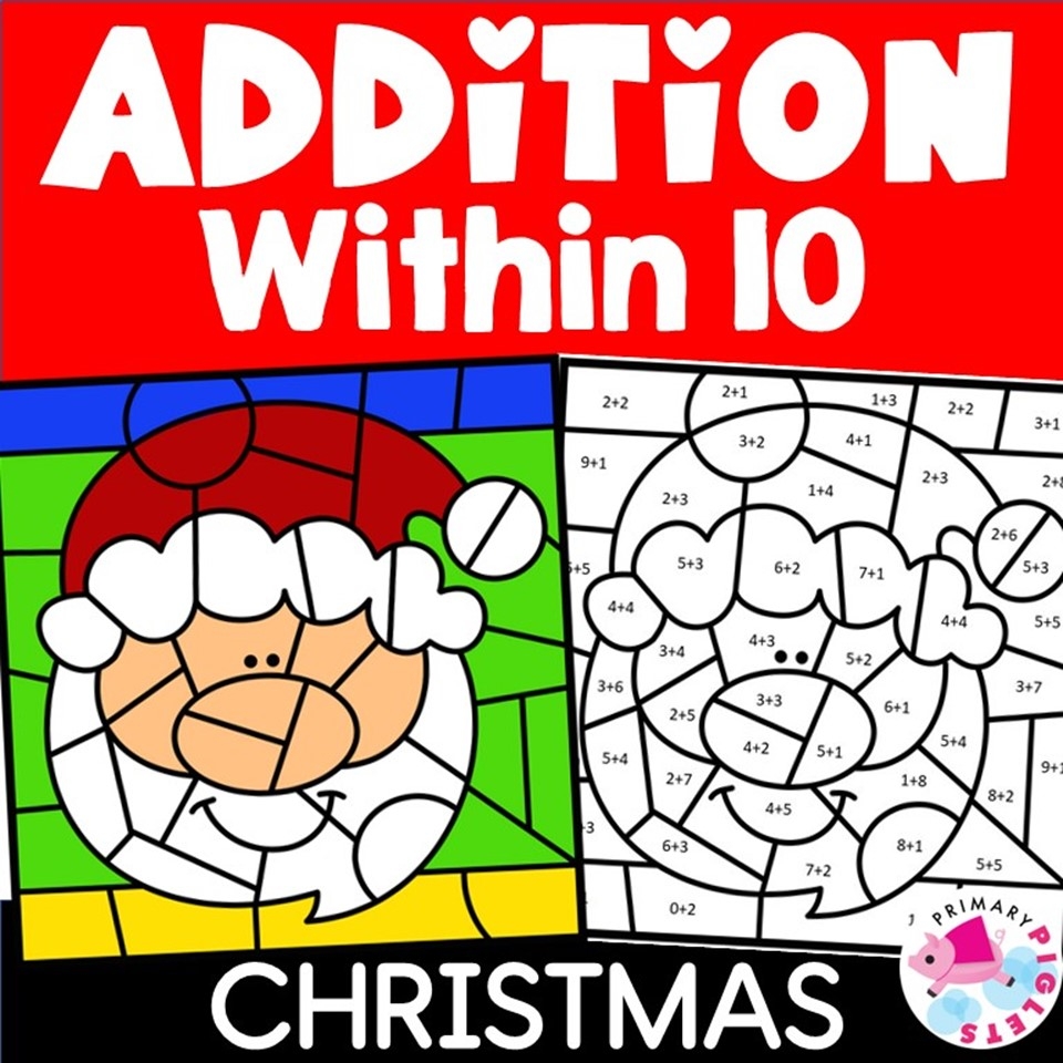 CHRISTMAS COLOR BY NUMBER CODE ADDITION TO 10 MATH COLORING PAGES Made By Teachers