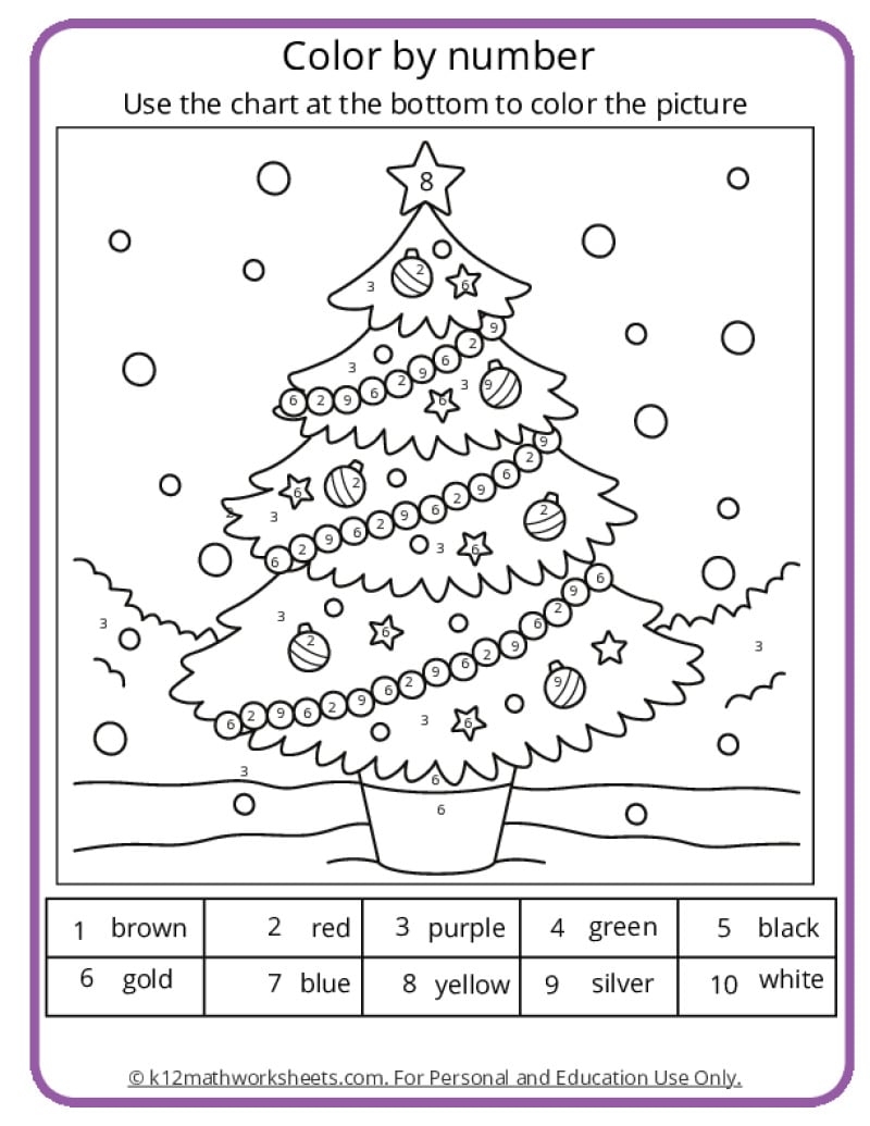 Free Printable Christmas Math Coloring Worksheets