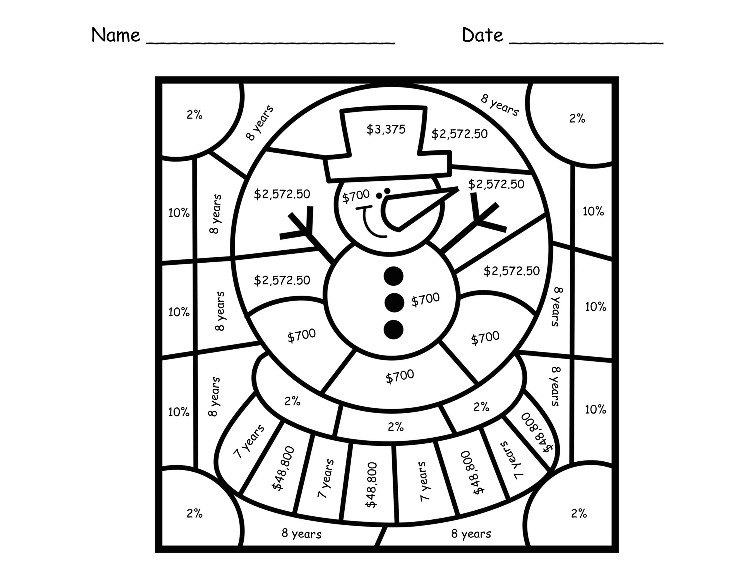 Christmas Math Coloring Simple Interest 