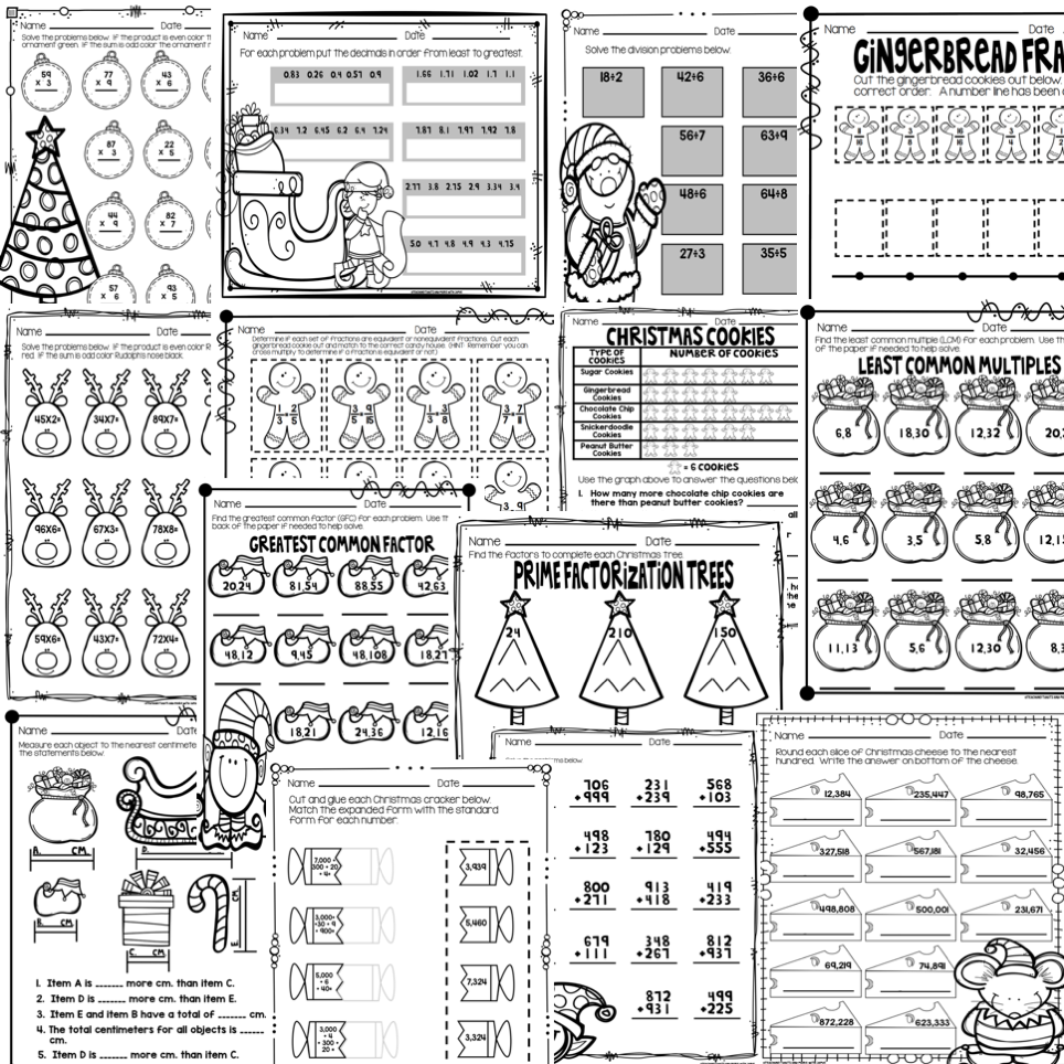 Christmas Multiplication Math Worksheets
