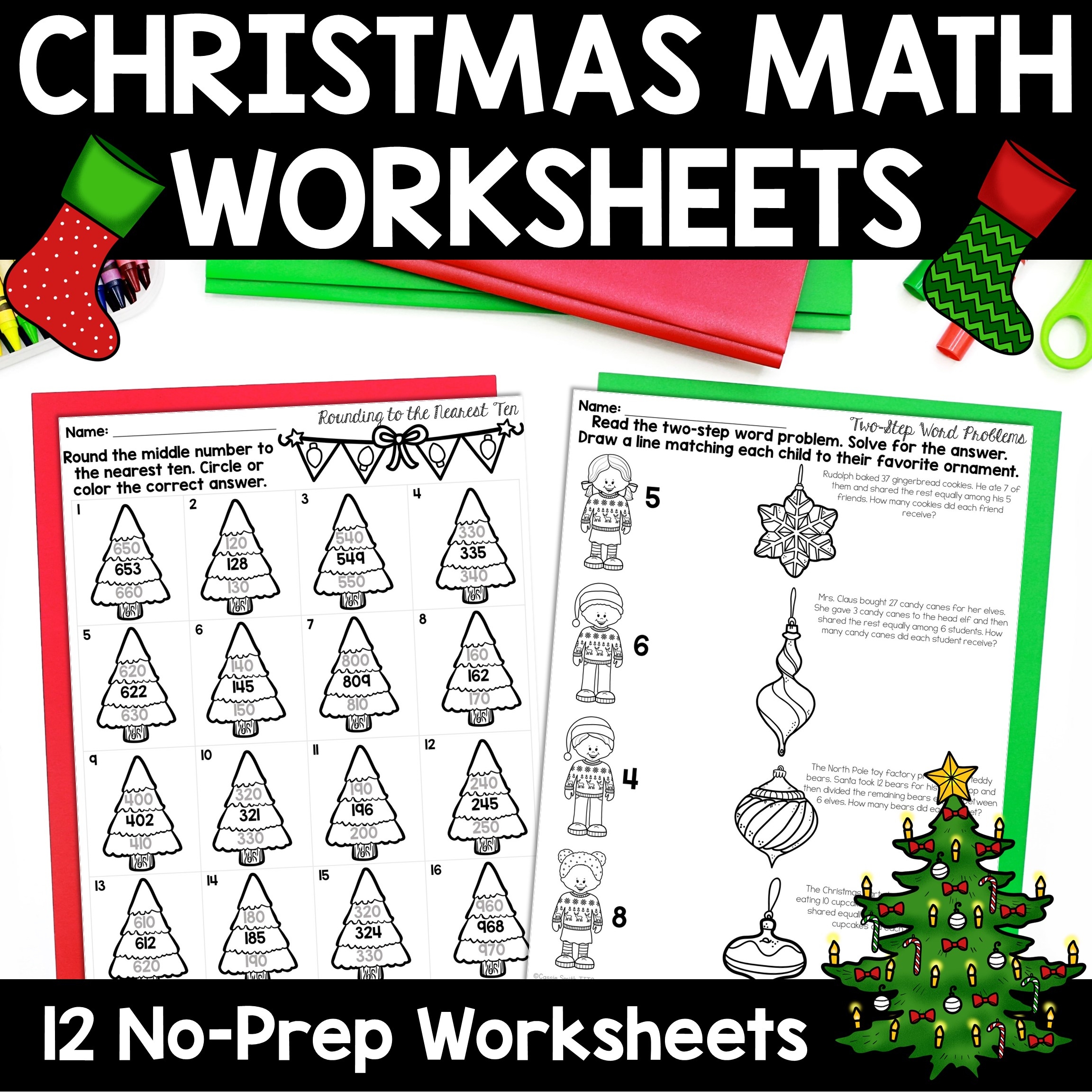 Christmas Math Worksheets No Prep Multiplication Division Addition Subtraction Thrifty In Third Grade