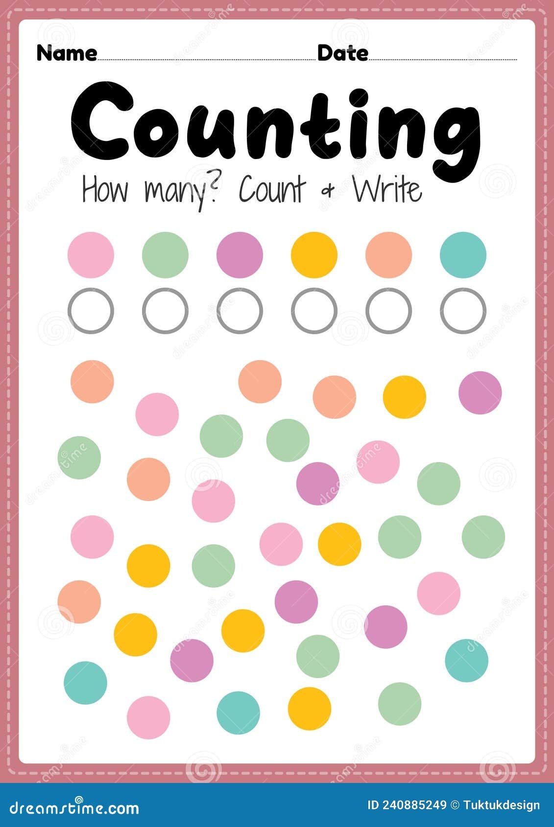 Counting Worksheet Math Printable Sheet For Preschool And Kindergarten Kids Activity To Learn Basic Mathematics Count And Write Stock Illustration Illustration Of Nursery Kids 240885249