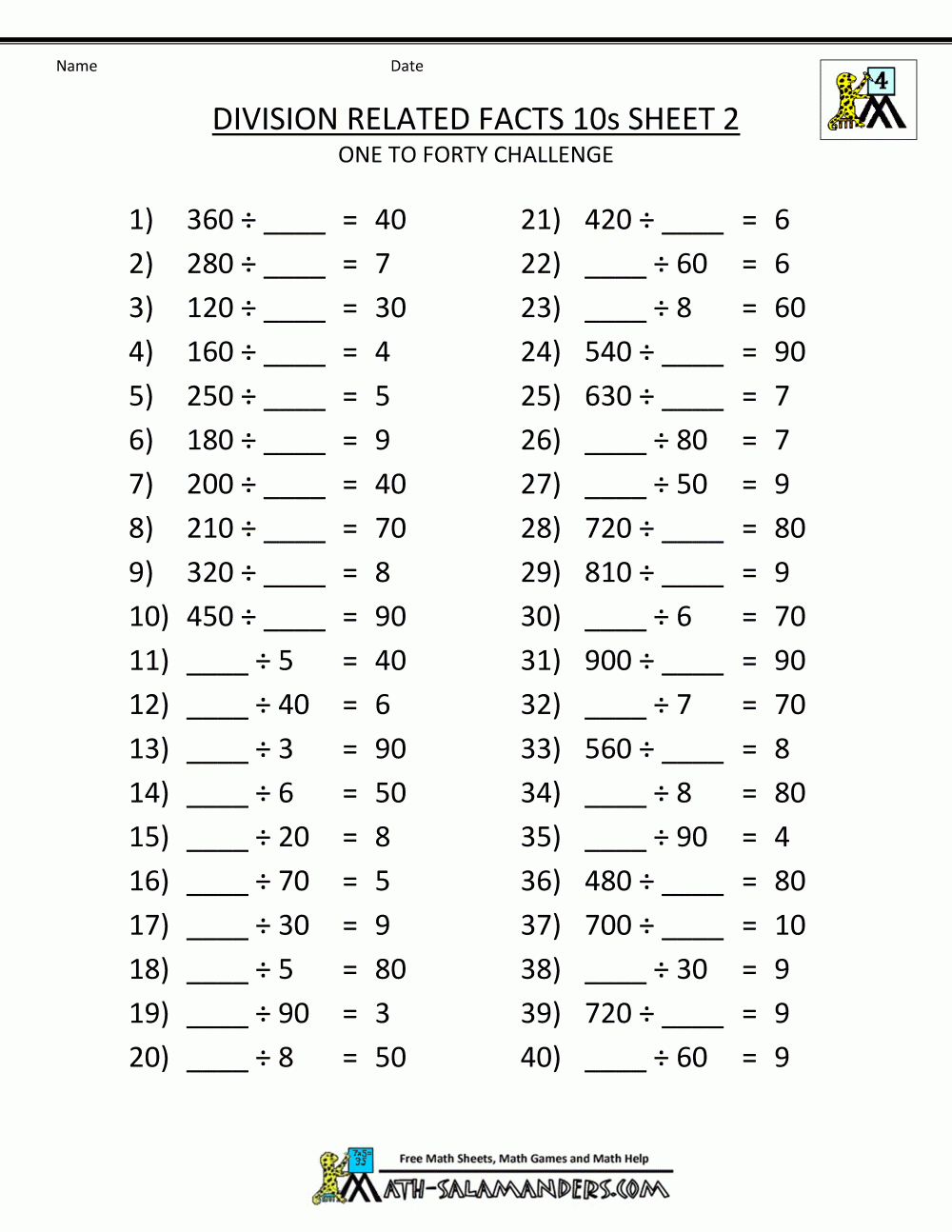 Free Division And Multiplication Worksheets Printable