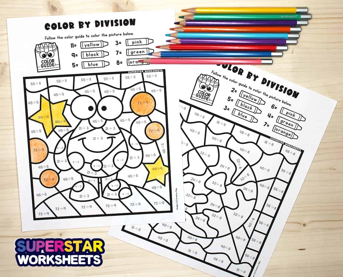 Division Color By Number Superstar Worksheets