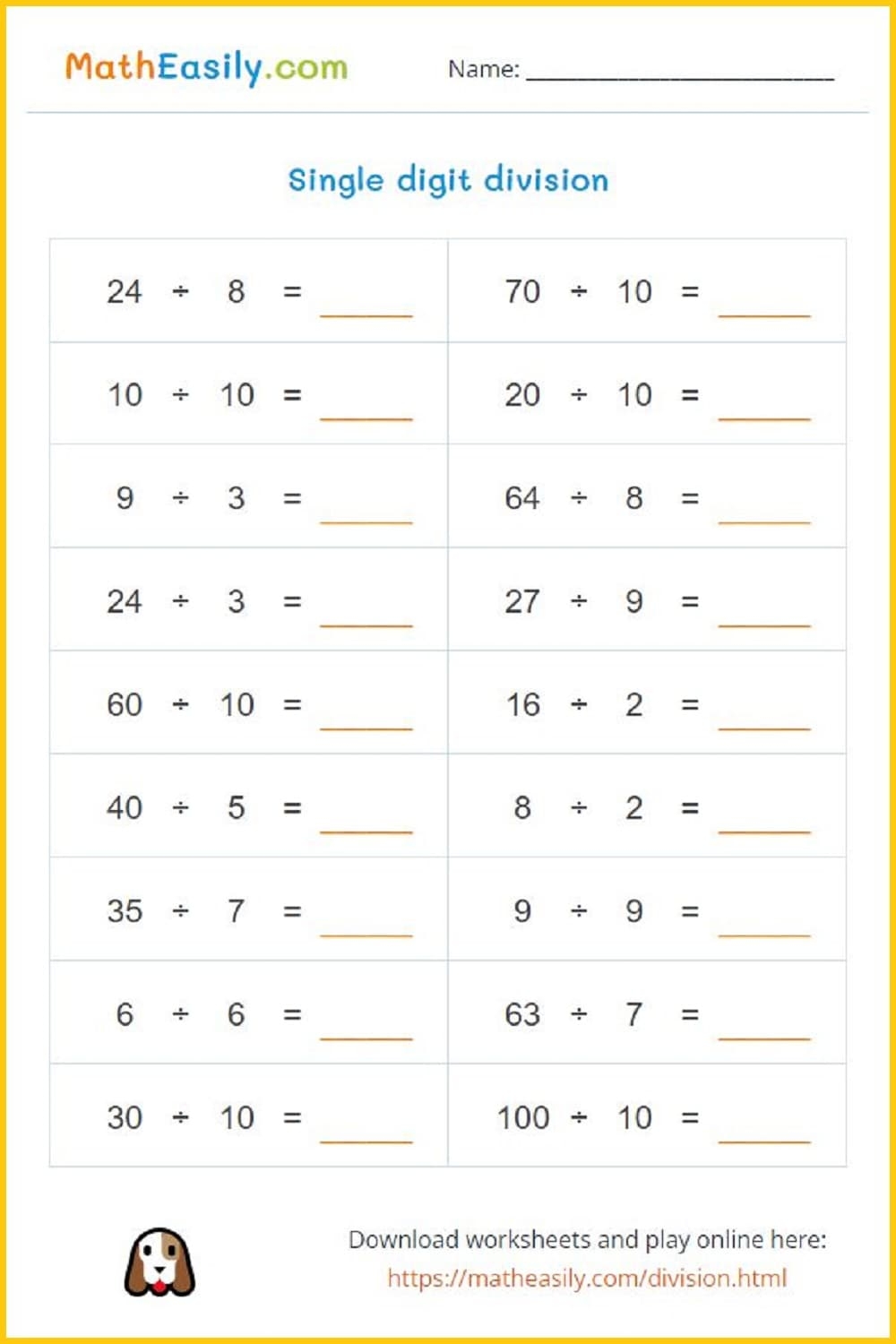 Free Printable Math Division Worksheets Free Printable Math Division Worksheets