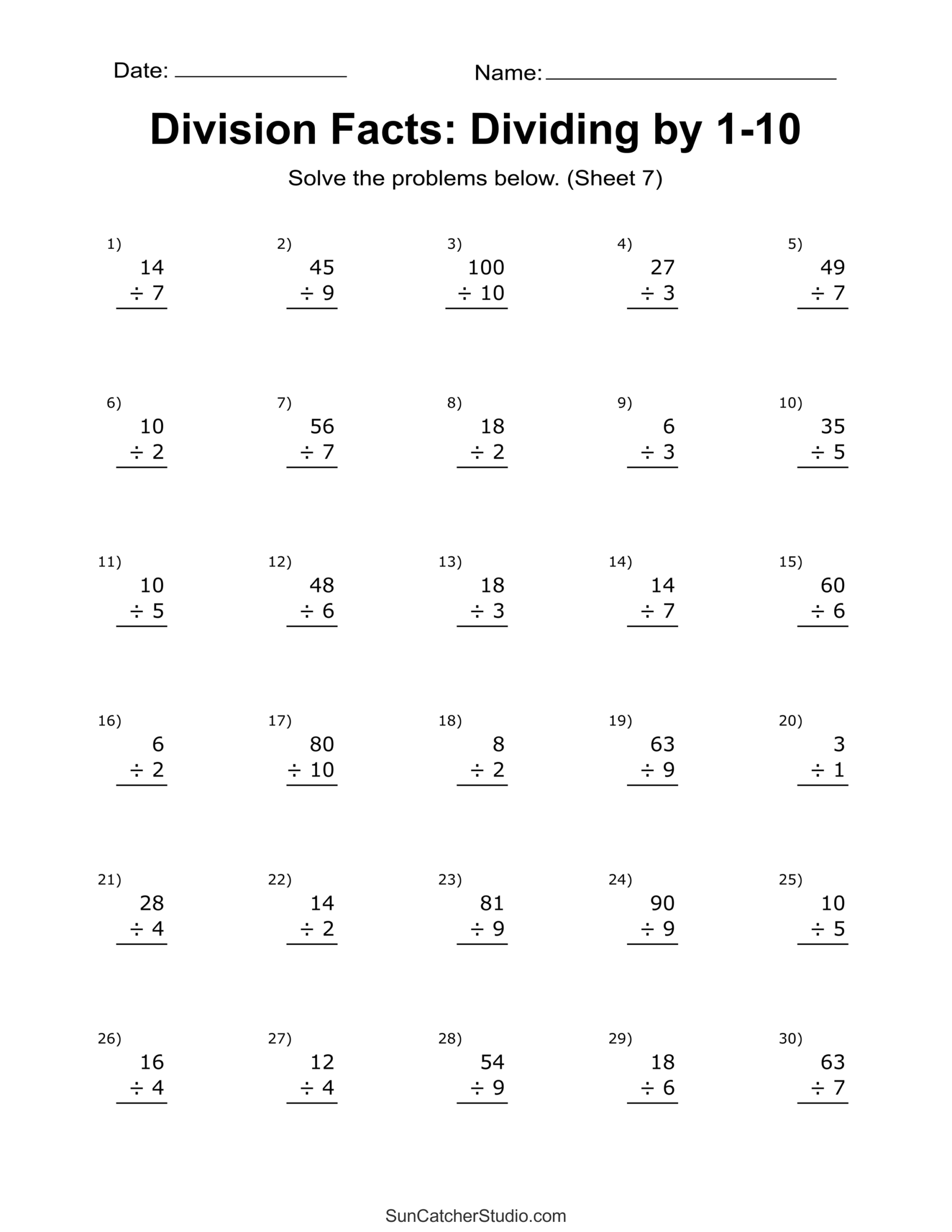 Division Worksheets U0026 Problems Free Printable Math Drills Free 