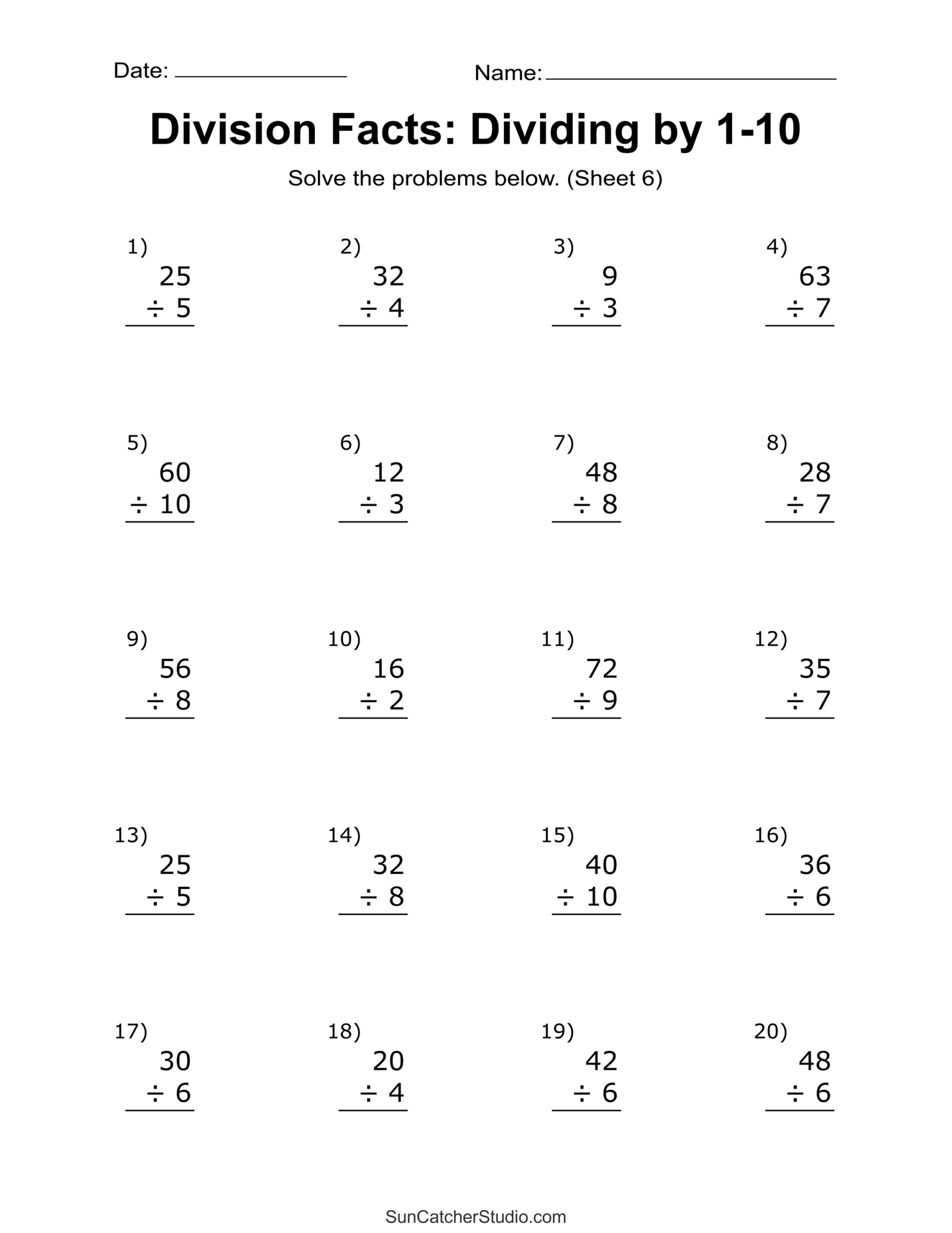 6th Grade Free Printable Math Worksheets