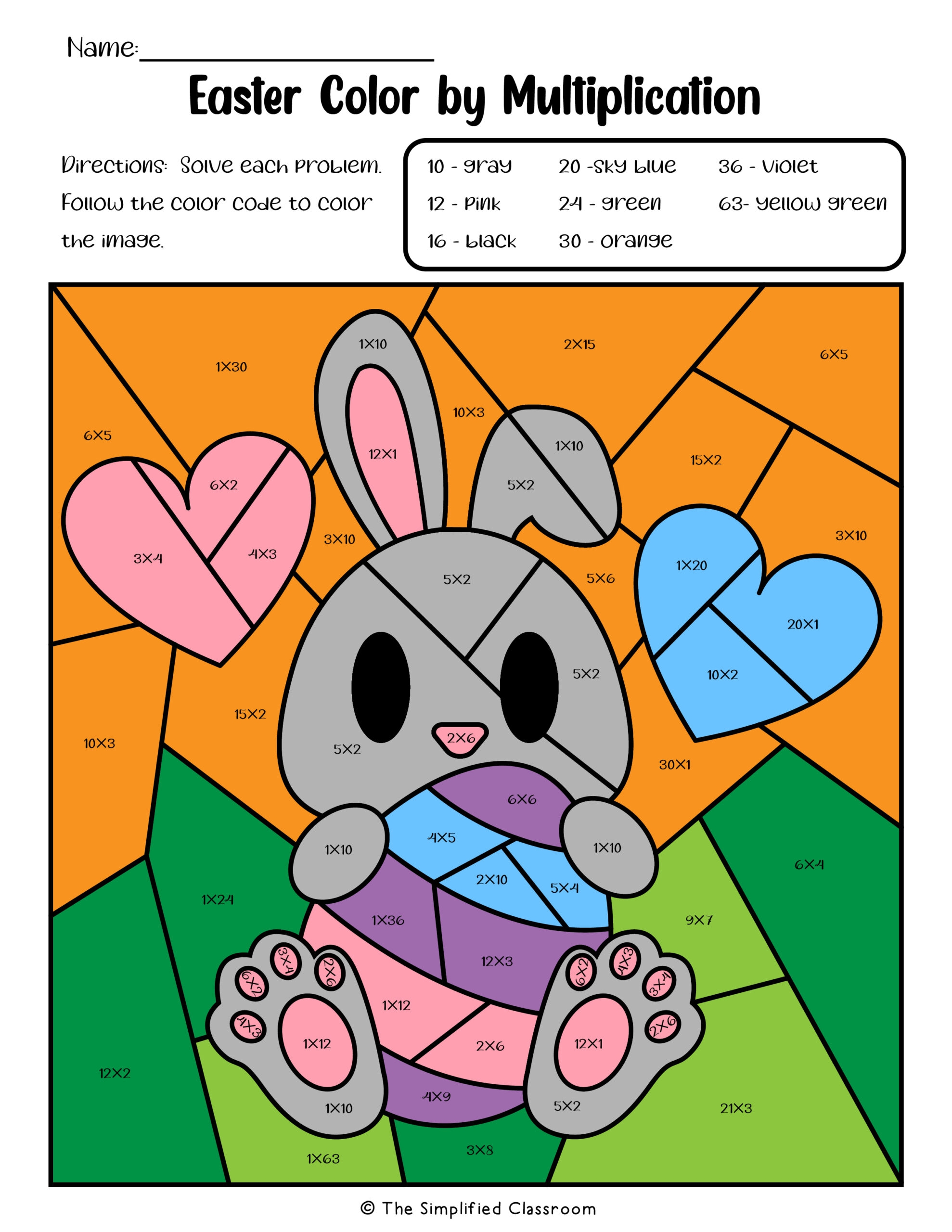 Easter Color By Code Multiplication Worksheets For 2nd 3rd
