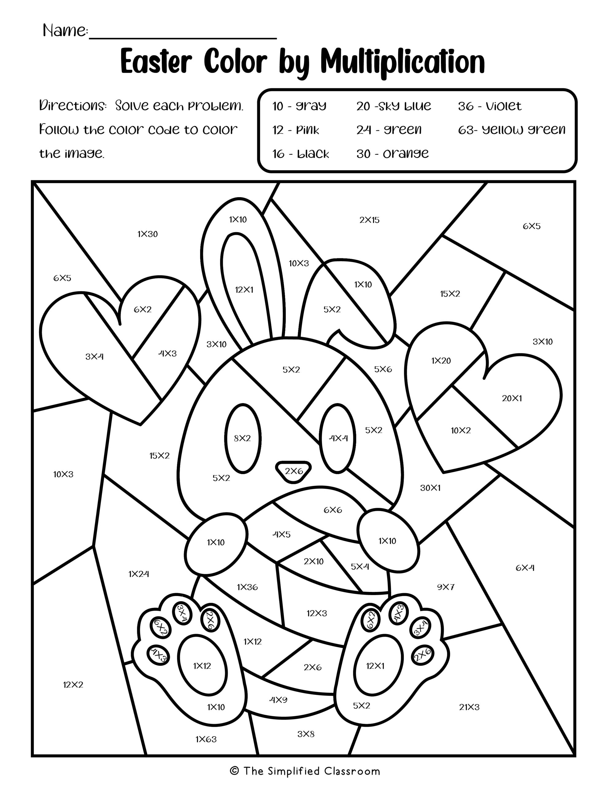 Easter Color By Code Multiplication Worksheets For 2nd 3rd