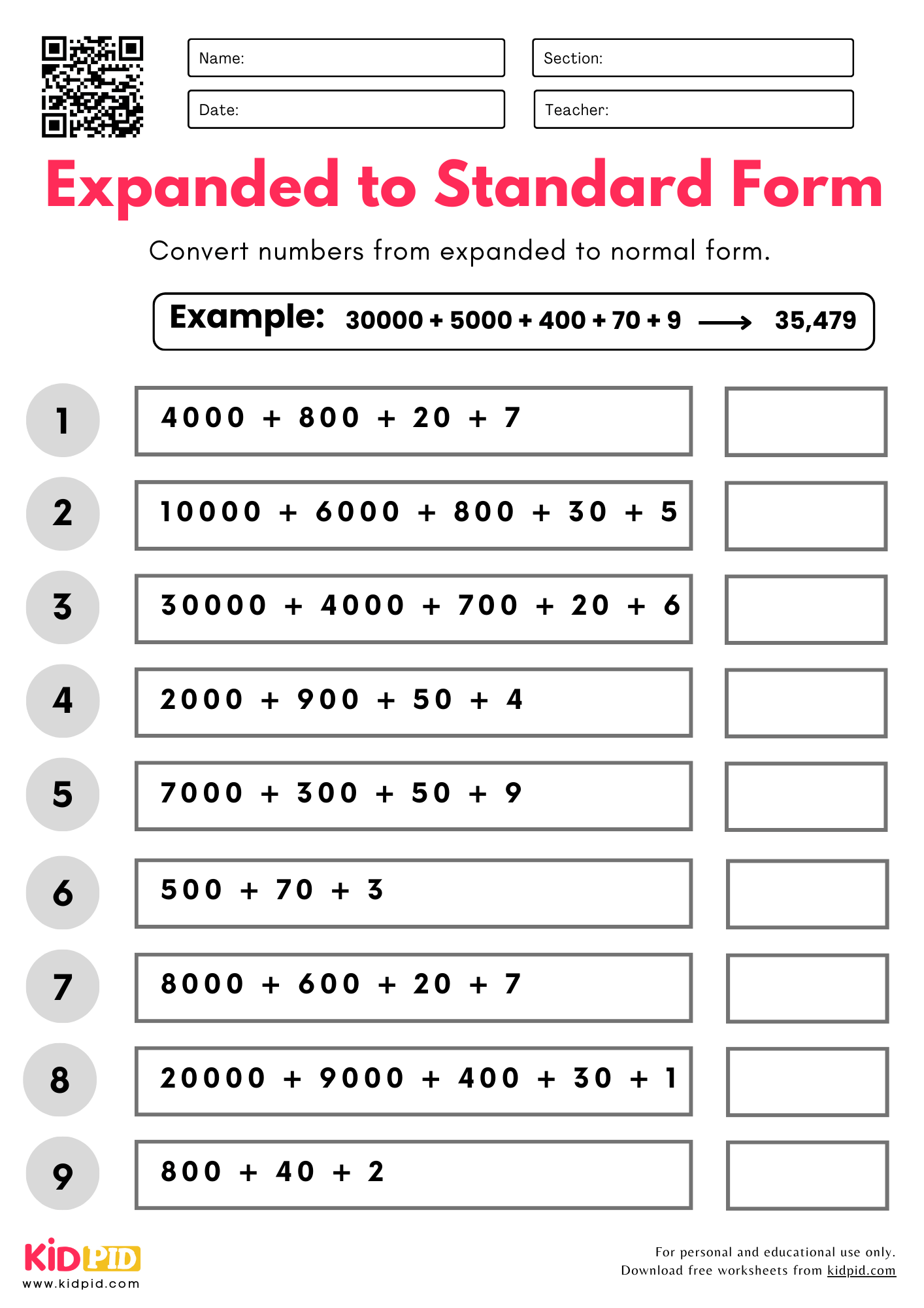 Expanded To Standard Form Worksheet Grade 4 Kidpid
