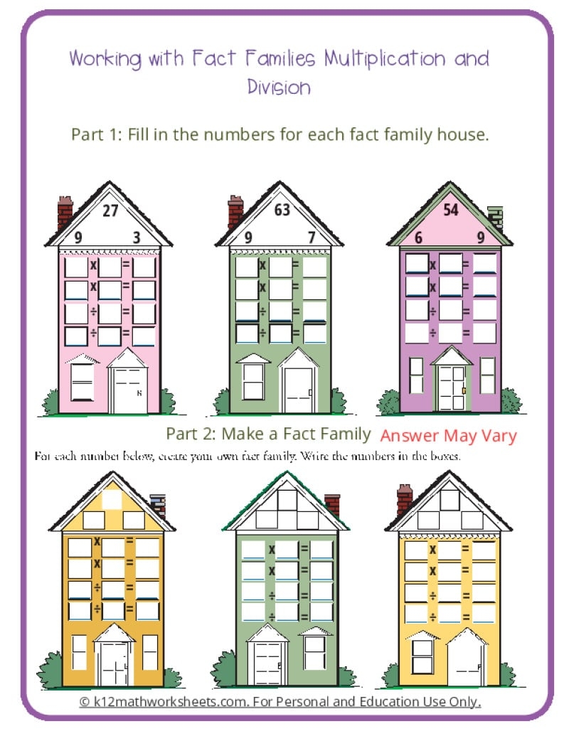 Fact Family Worksheets