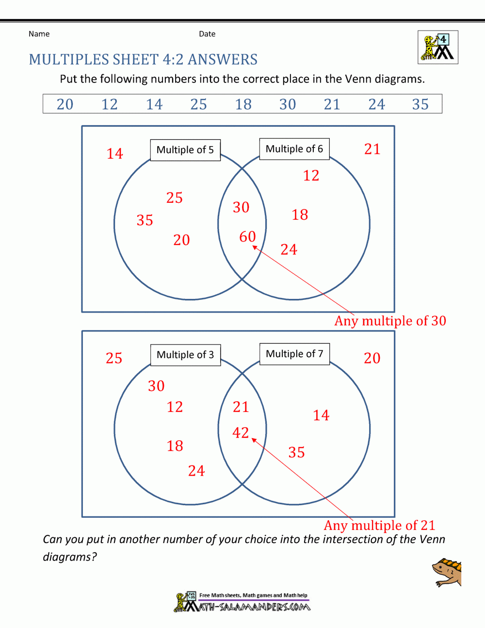 Factors And Multiples Worksheet