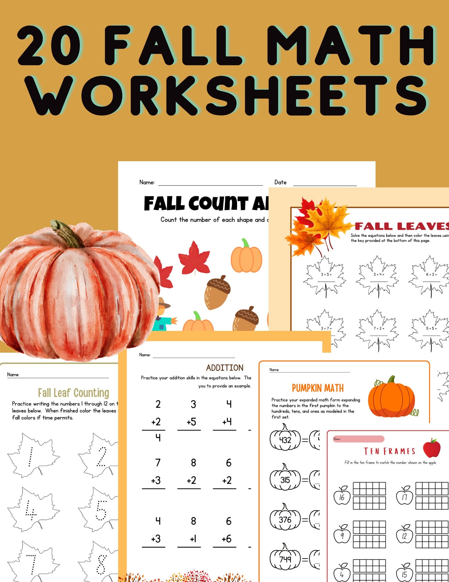 Fall Math Activities 20 Worksheets First Grade Math Worksheets Home School Halloween Math Games Etsy