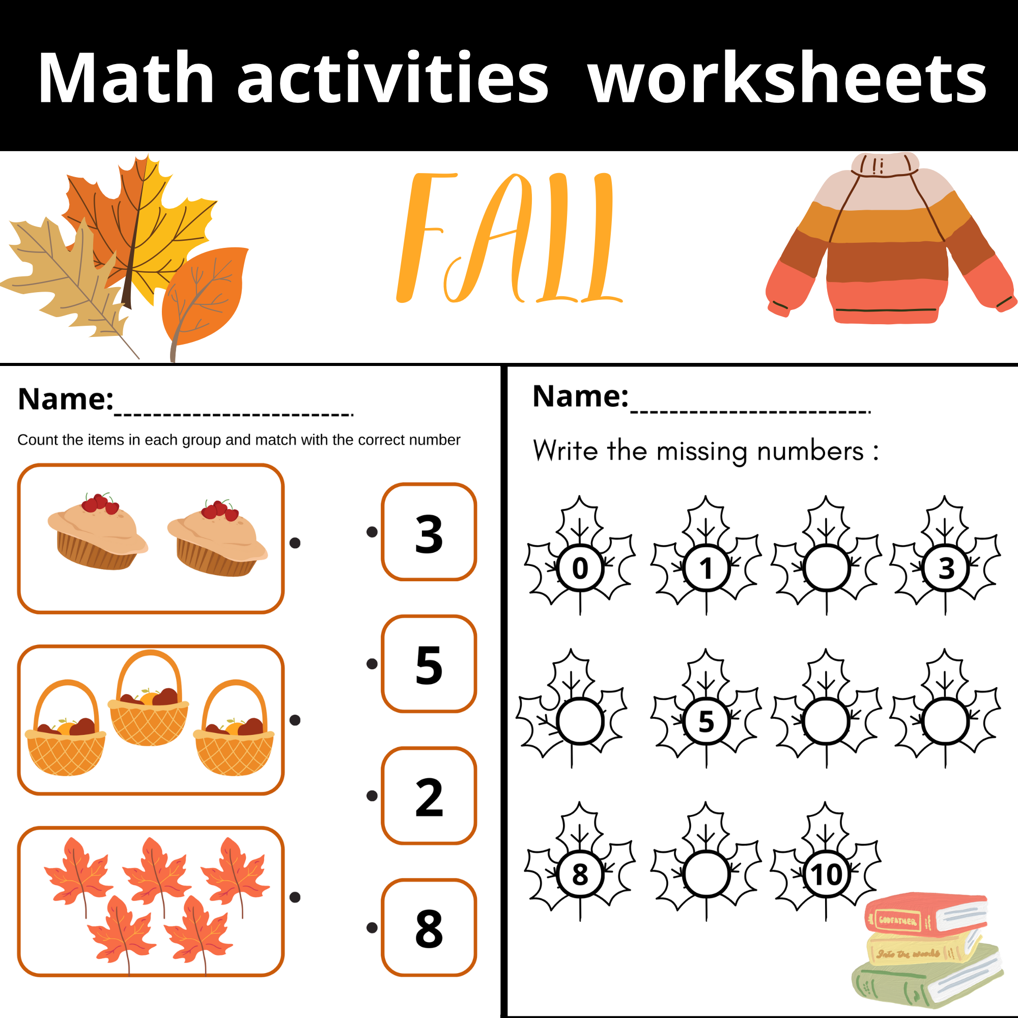 Fall Math Activities Worksheets Toddlers kindergarten Autumn Fall Math Activities Worksheets Toddlers kindergarten Autumn