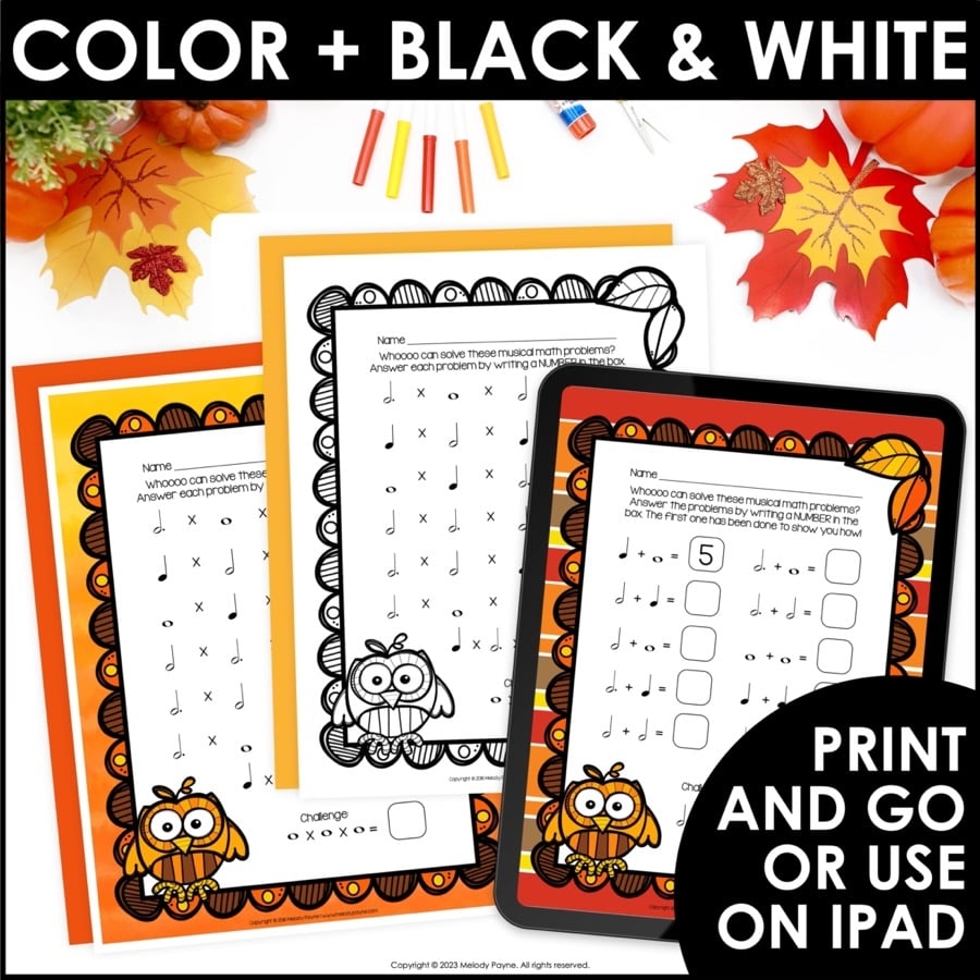 Fall Music Math Rhythm Worksheets For Piano U0026 Music Class Music Math Is A Hoot Melody Payne Music For A Lifetime