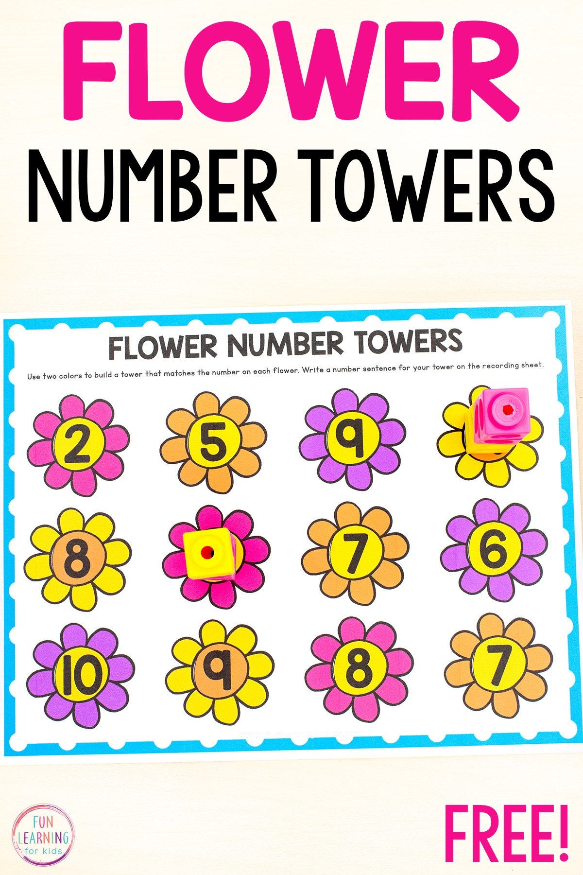 Flower Number Towers Free Printable Math Activity